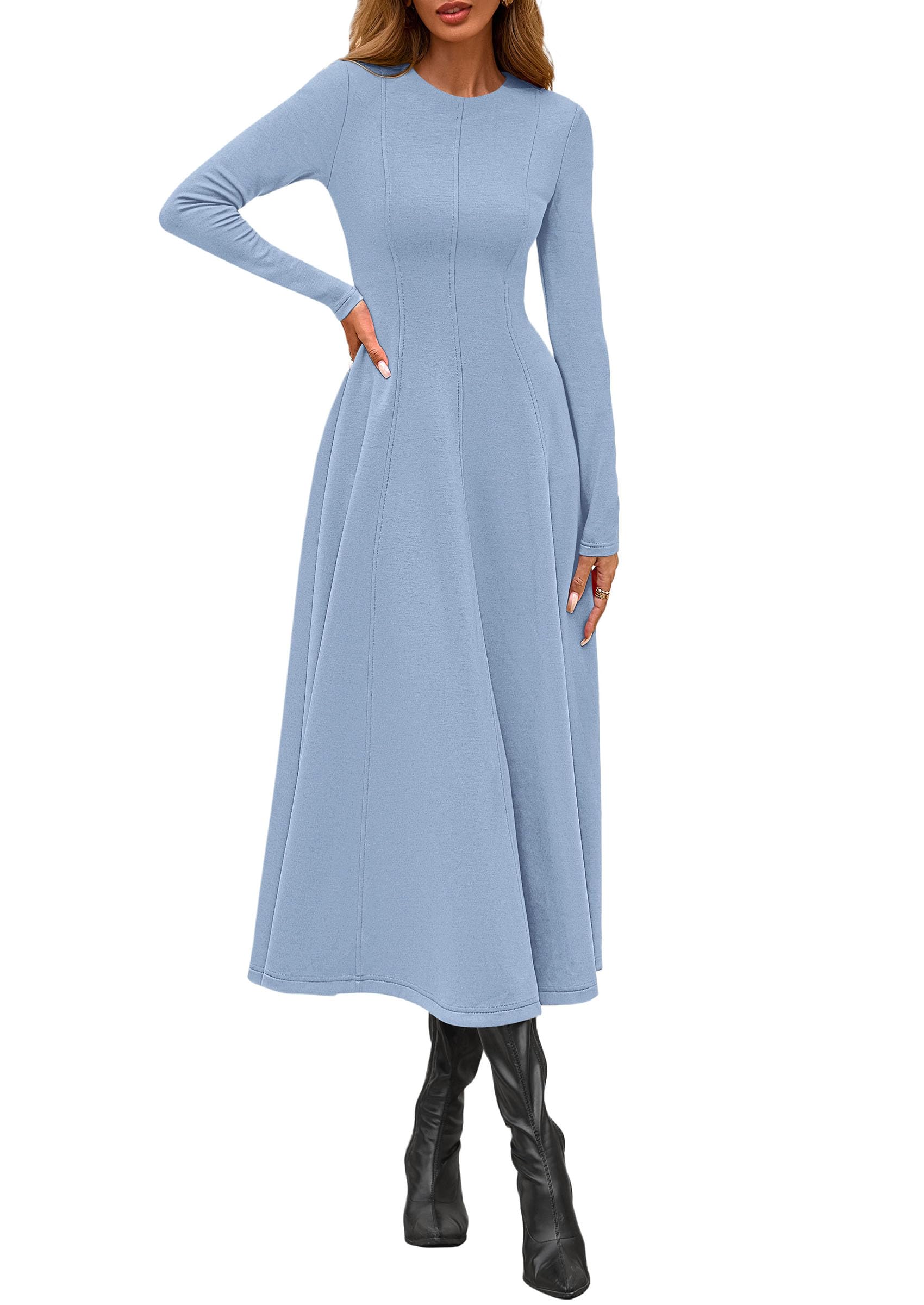PRETTYGARDEN Cocktail Dresses for Women  Elegant Classy Fall Long Sleeve Midi A Line Flowy Modest Winter Party Dress