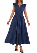 BTFBM Womens Summer Maxi Dress  Spring Boho Vacation Ruffle Flutter Short Sleeve A Line Tiered Flowy Dresses Pockets