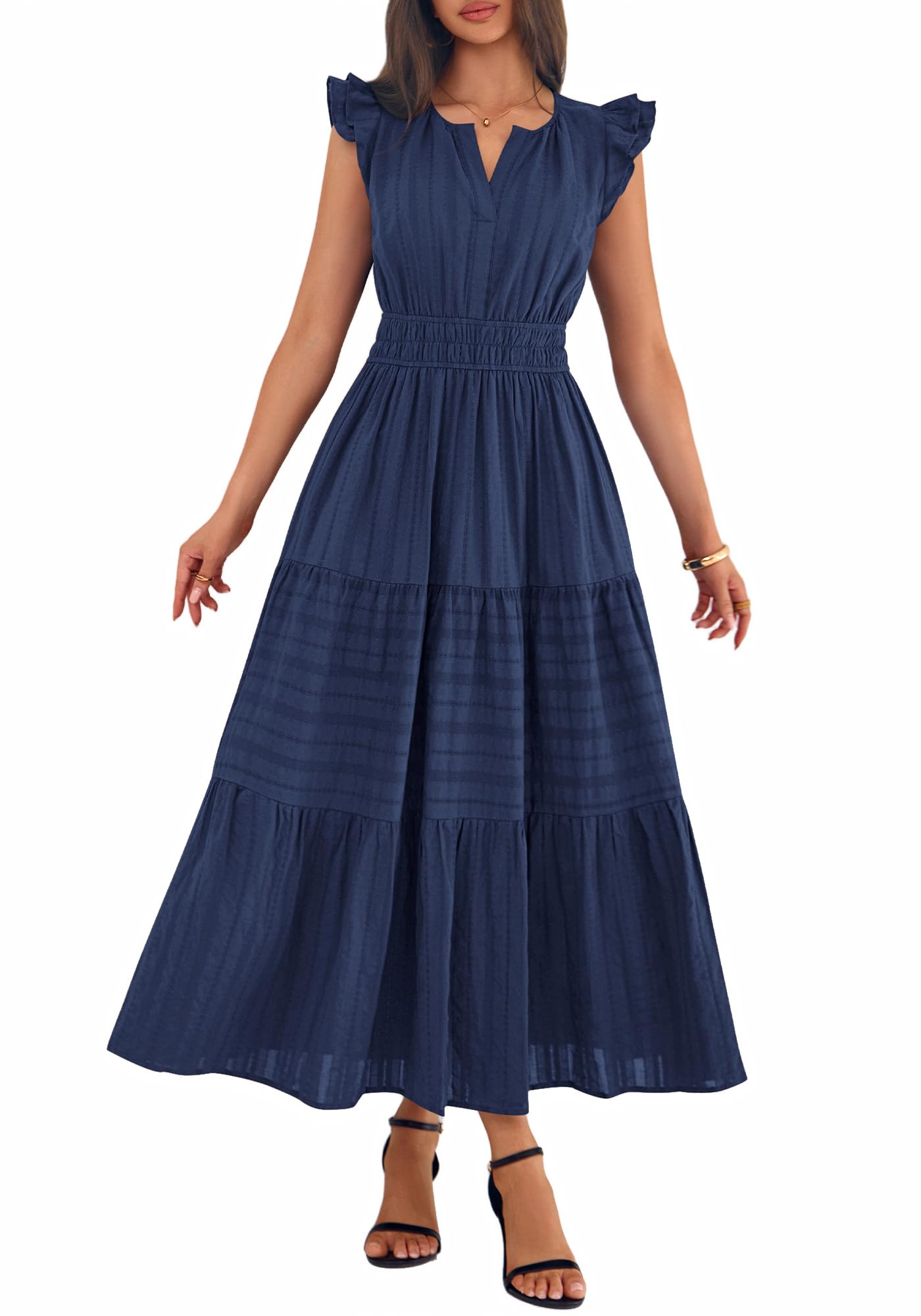 BTFBM Womens Summer Maxi Dress  Spring Boho Vacation Ruffle Flutter Short Sleeve A Line Tiered Flowy Dresses Pockets