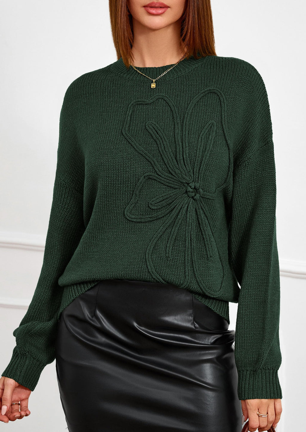 PRETTYGARDEN Womens Sweaters  Fall Fashion Long Sleeve Crewneck Floral Knit Pullover Sweater Tops Winter Clothes