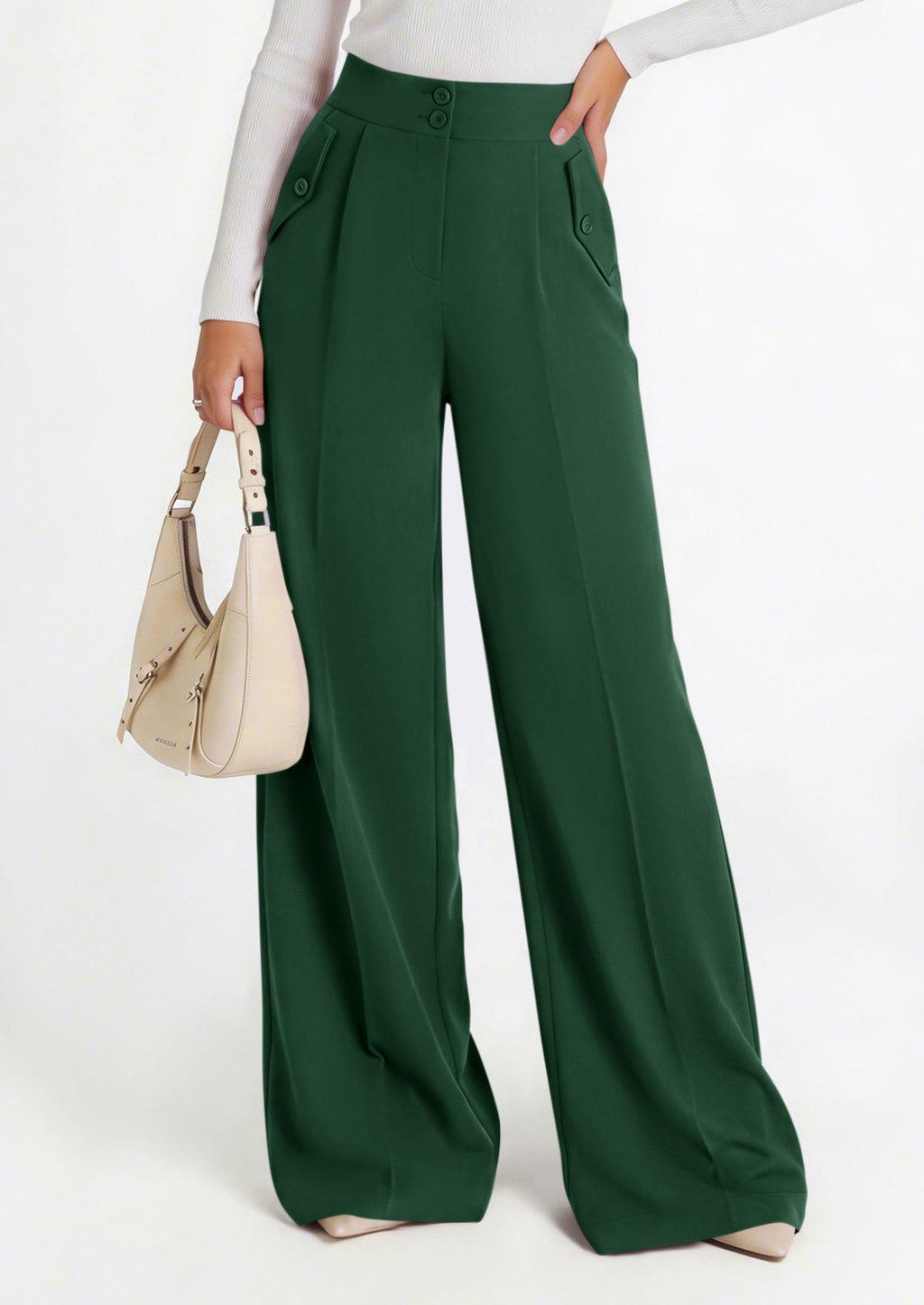 PRETTYGARDEN Women's Wide Leg Work Dress Pants Trousers | Palazzo Pant with Pockets, Lightweight Flowy, High Elastic Waistband, Office Wear, Business Casual Outfits, Fashion Clothing