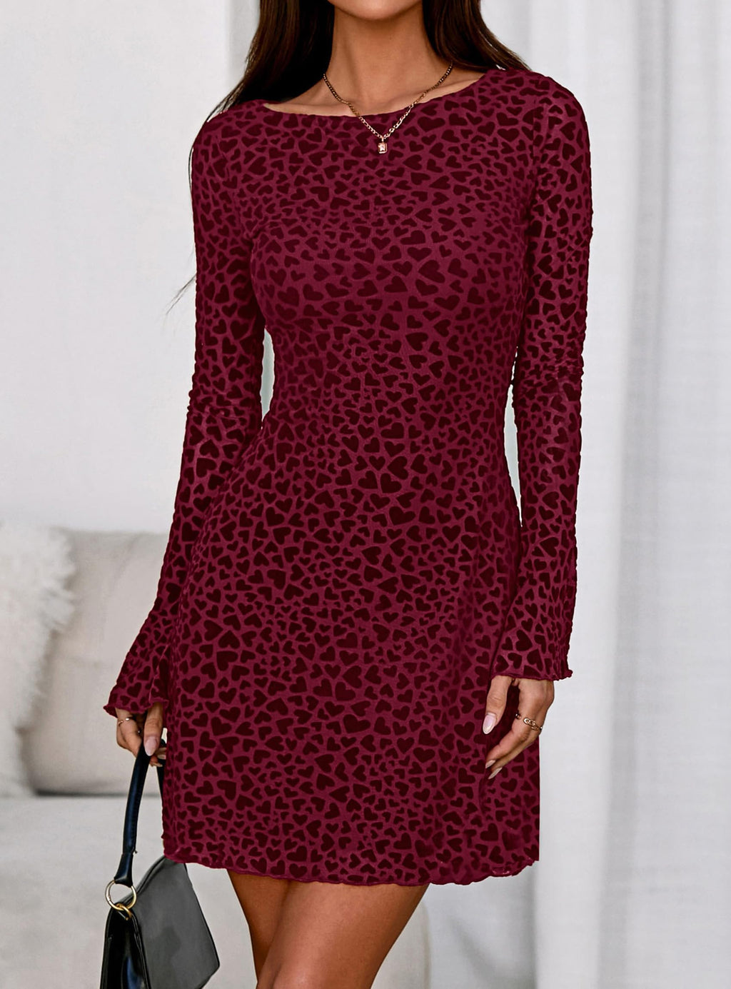 PRETTYGARDEN Women's Fall Fashion Floral Long Sleeve Mini Dress Mesh Bodycon Short Party Date Night Going Out Dresses