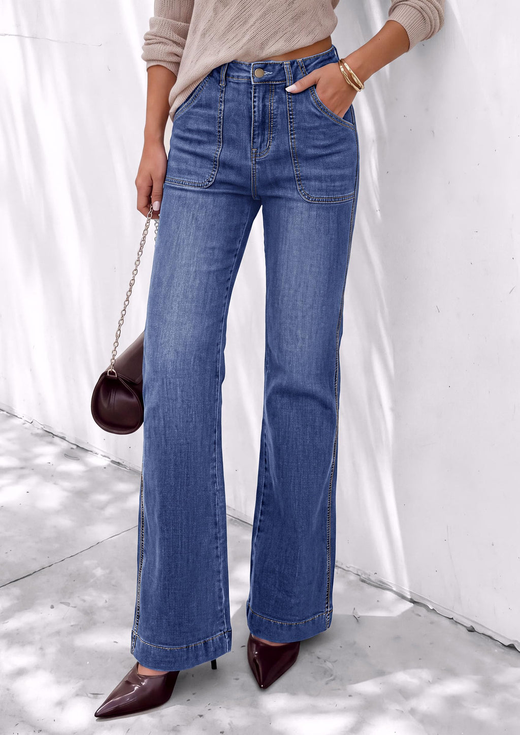 PRETTYGARDEN Womens High Waisted Wide Leg Jeans Demin Pants
