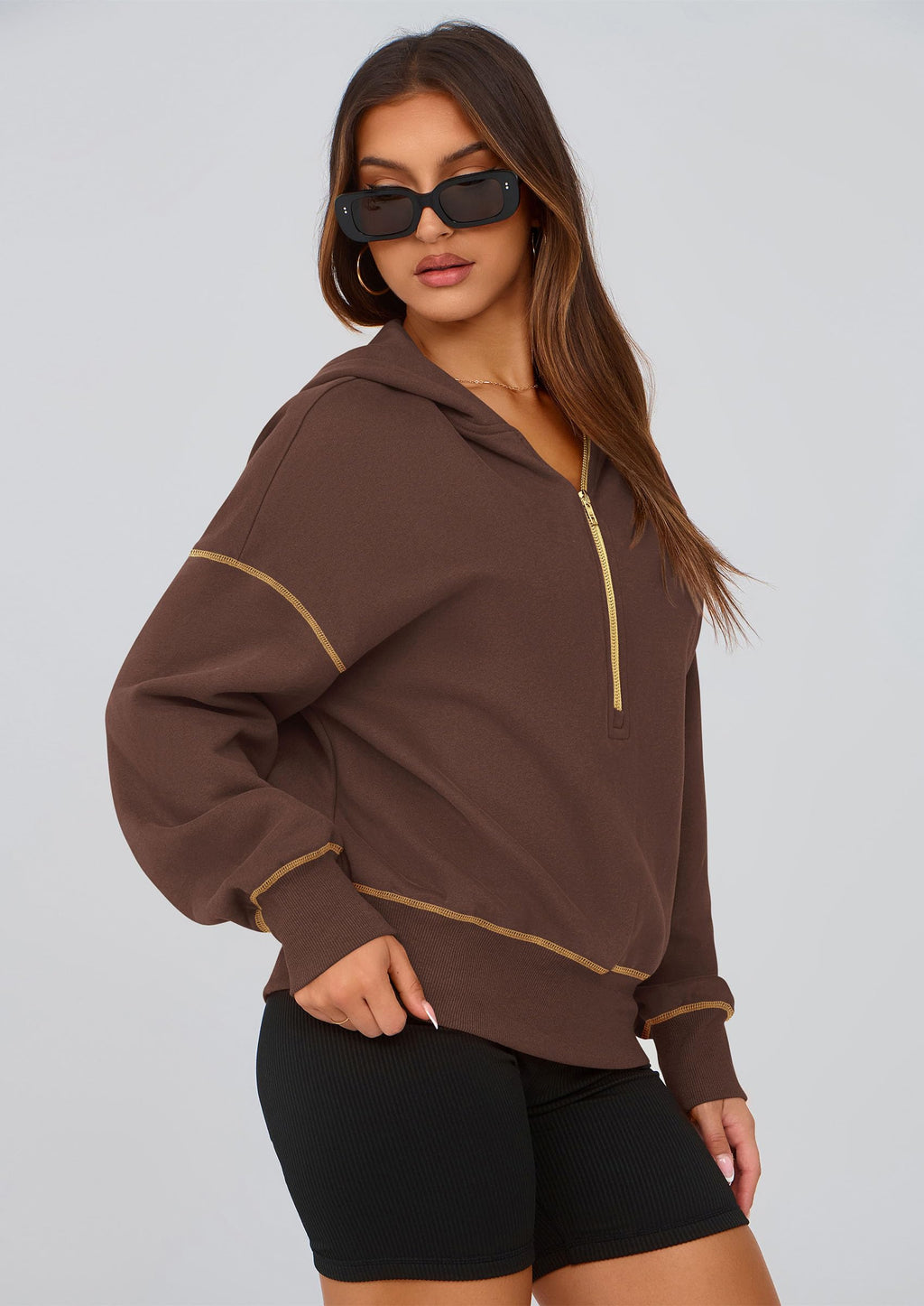 PRETTYGARDEN Women's  Fall Hooded Sweatshirts Long Sleeve Half Zip Cropped Hoodies Pullover Winter Fashion Clothes