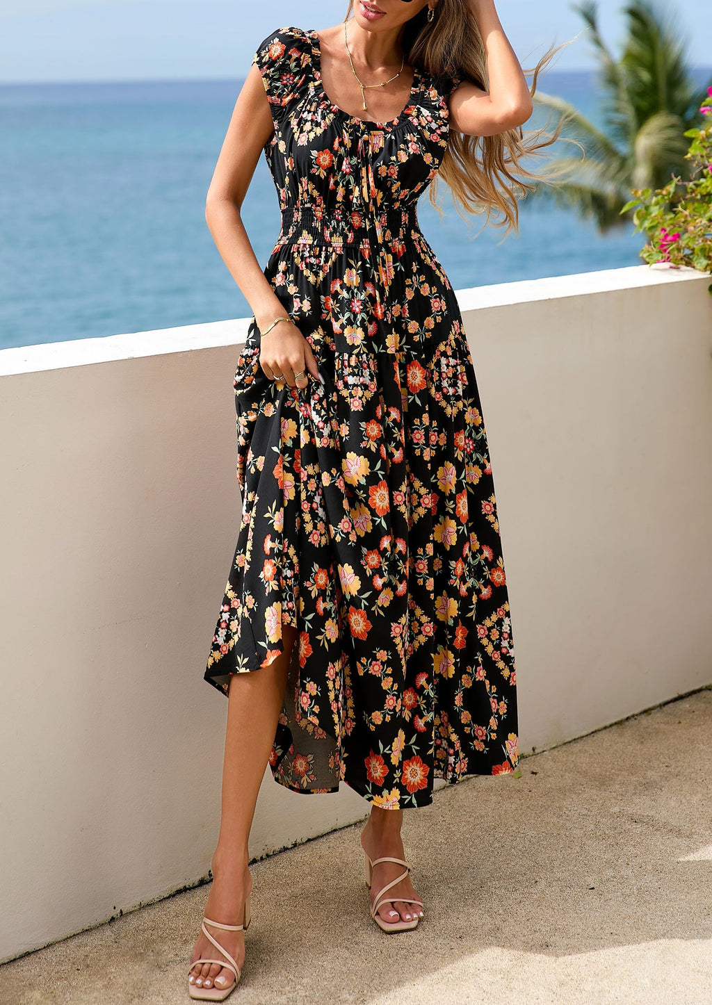 PRETTYGARDEN Boho Maxi Dresses for Women  Summer Floral Wedding Guest Dress Resort Wear Spring Long Flowy Beach Sundress