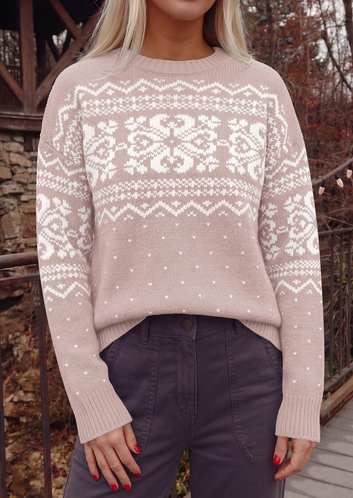 PRETTYGARDEN Women's Fair Isle Oversized Sweater | Relaxed Fit, Soft Cozy Knit, Long Sleeve Pullover, Crew Neck, Going Out Tops, Fall Holiday Outfits, Winter Fashion Clothing