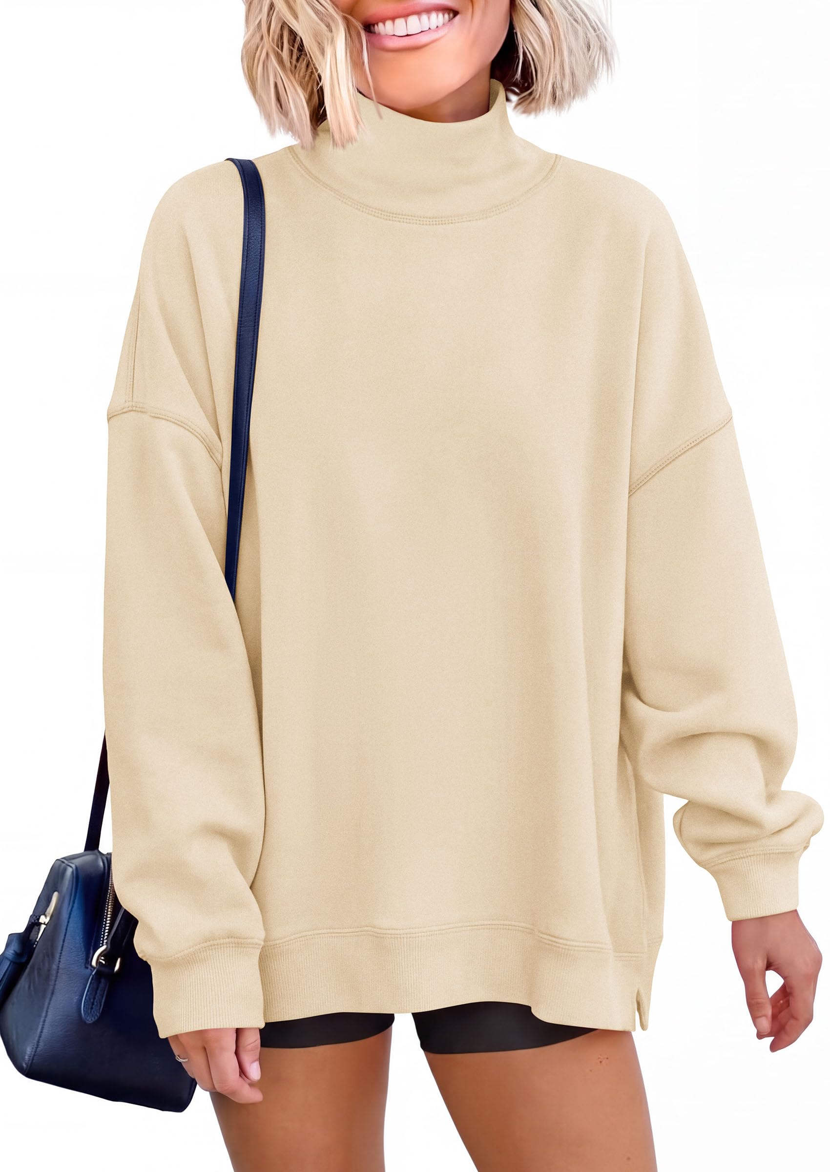 PRETTYGARDEN Womens Mock Neck Sweatshirt Oversized Pullover Loose Fit,Side Pockets,Long Sleeve Drop Shoulder Tops,Casual Lounge Work Travel Airport Outfits,Fall Fashion Winter Clothes