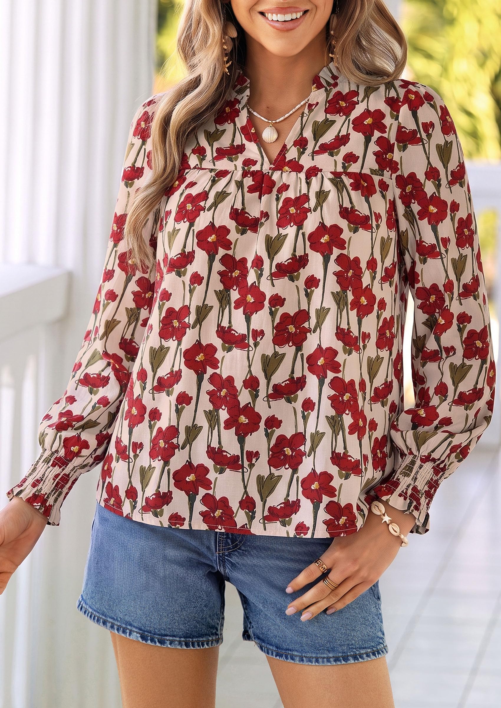PRETTYGARDEN Women's Boho Floral Blouses Dressy Casual