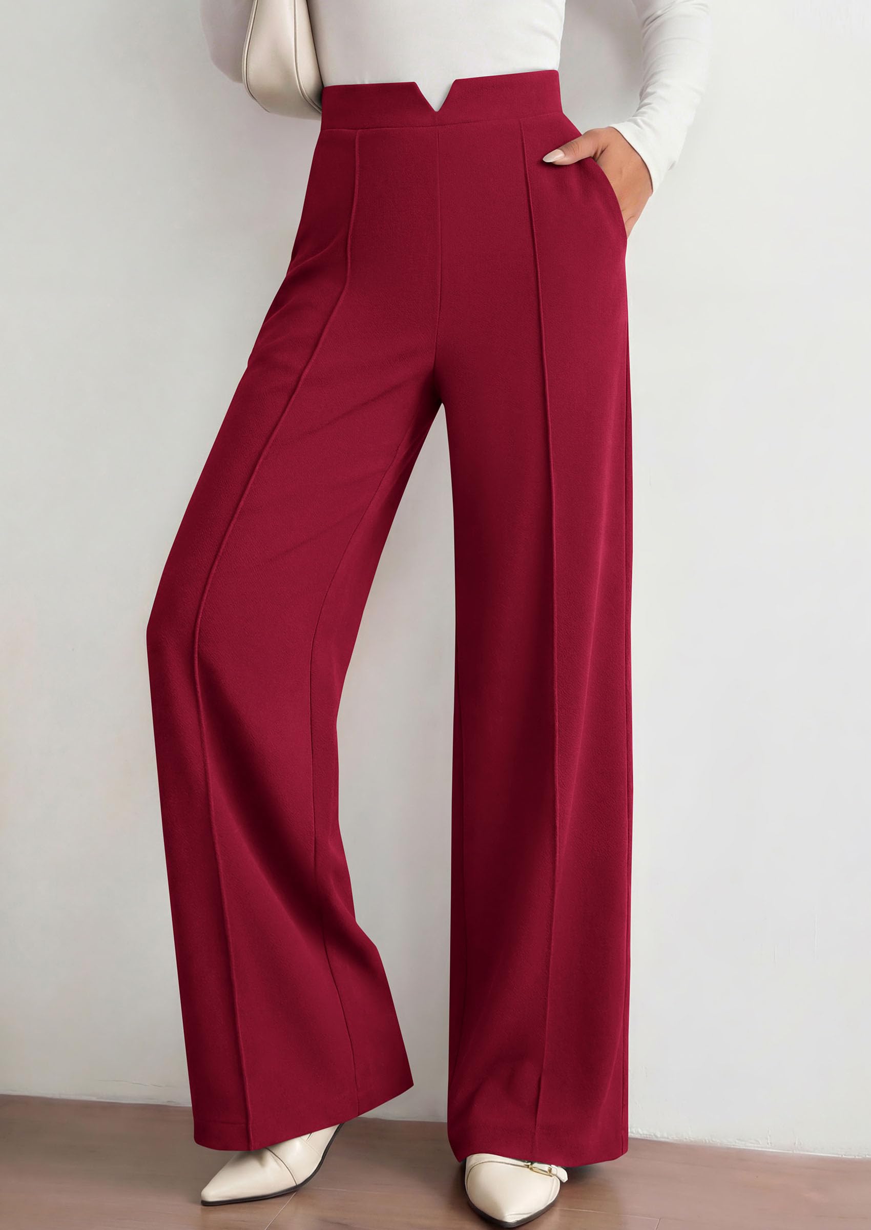 PRETTYGARDEN Women's Dressy Casual Wide Leg Palazzo Pants | V Notch High Waist, Soft Stretchy Knit Flowy Long Lounge Trousers, Casual Daily Office Work Outfits, 2026 Fall Clothes