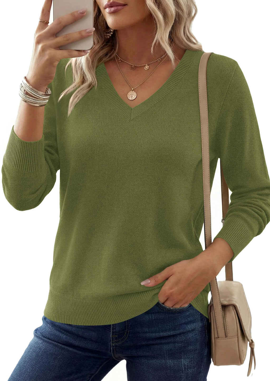 PRETTYGARDEN V Neck Sweaters for Women Cozy Fall Fashion | Soft Knit Loose Tops, Classic Pullover, Basic Layering Shirt for Office Work, Holiday, Casual Outings, Winter Warm Clothes