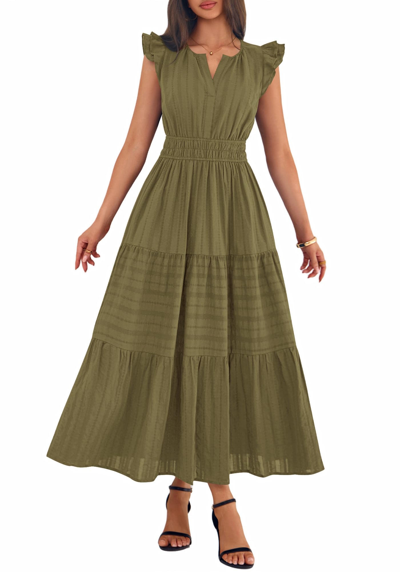 BTFBM Womens Summer Maxi Dress  Spring Boho Vacation Ruffle Flutter Short Sleeve A Line Tiered Flowy Dresses Pockets