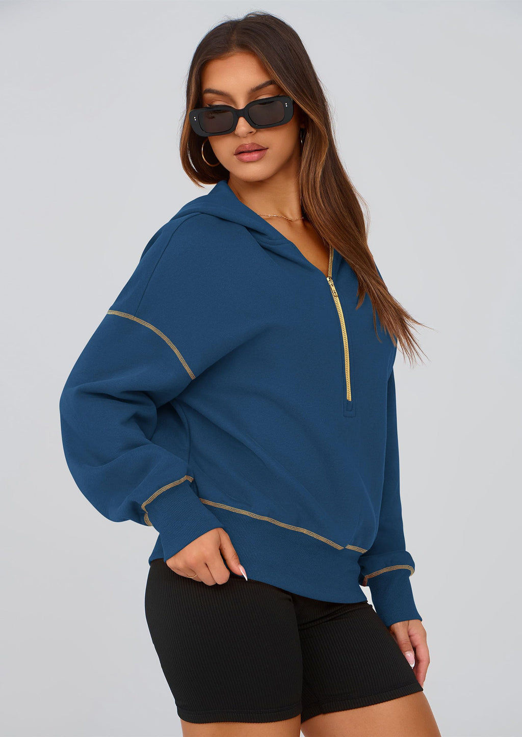 PRETTYGARDEN Women's  Fall Hooded Sweatshirts Long Sleeve Half Zip Cropped Hoodies Pullover Winter Fashion Clothes