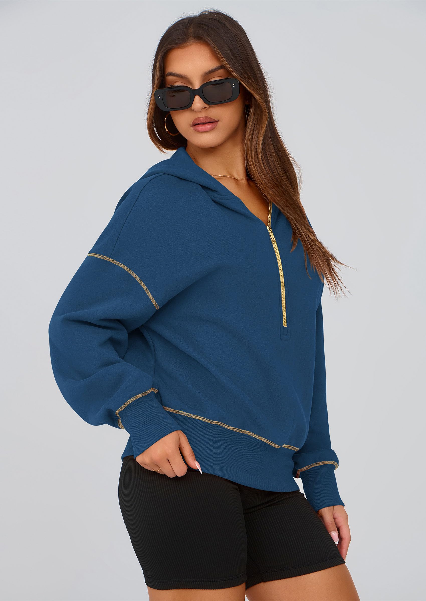 PRETTYGARDEN Women's  Fall Hooded Sweatshirts Long Sleeve Half Zip Cropped Hoodies Pullover Winter Fashion Clothes