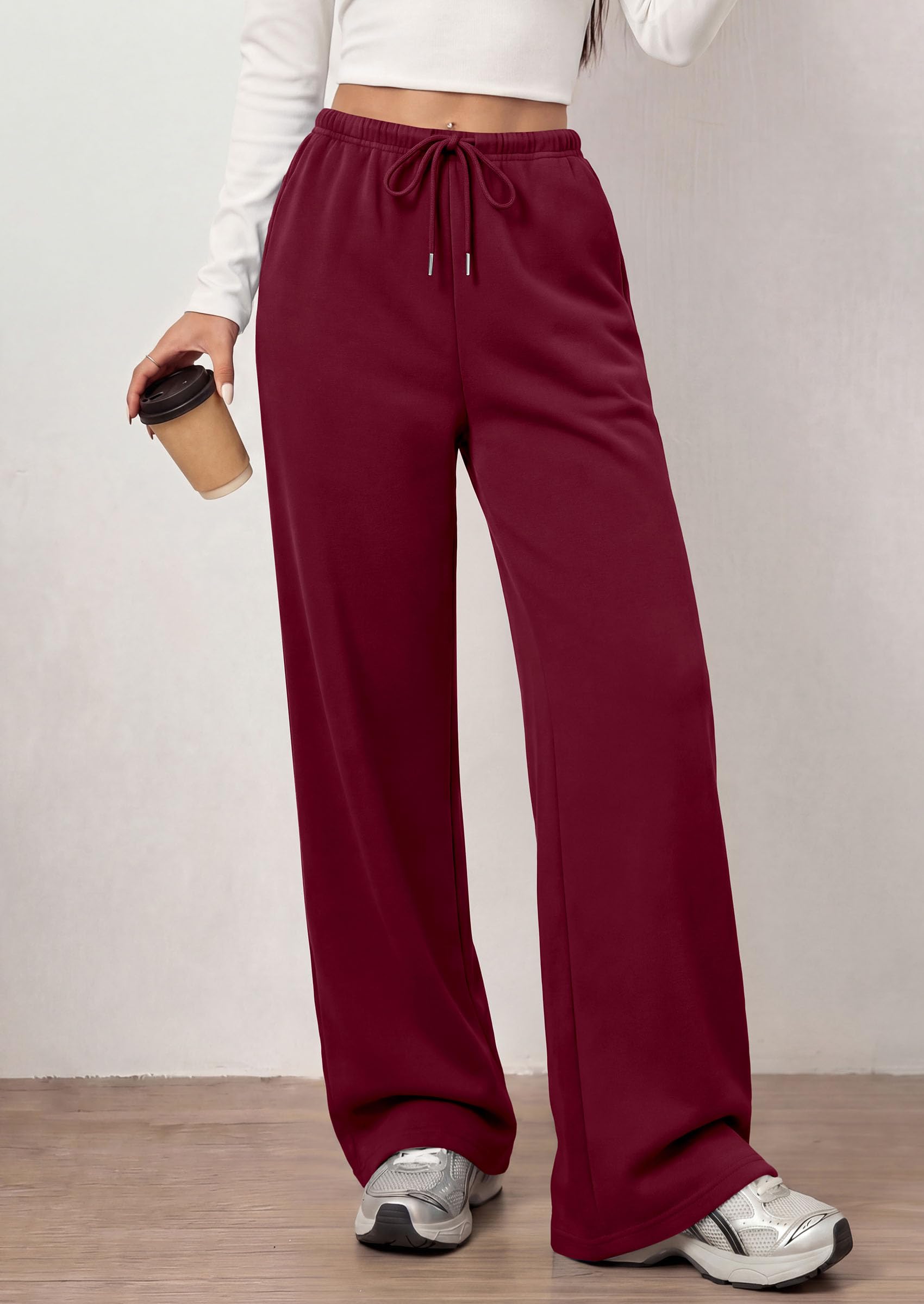 PRETTYGARDEN Womens Wide Leg Sweatpants Fleece Lounge Pants | Elastic Drawstring Waist,Baggy Jogger Yoga Sweat pants,Pockets,Fall Winter Clothes,Loose Daily Casual & Loungewear Trousers