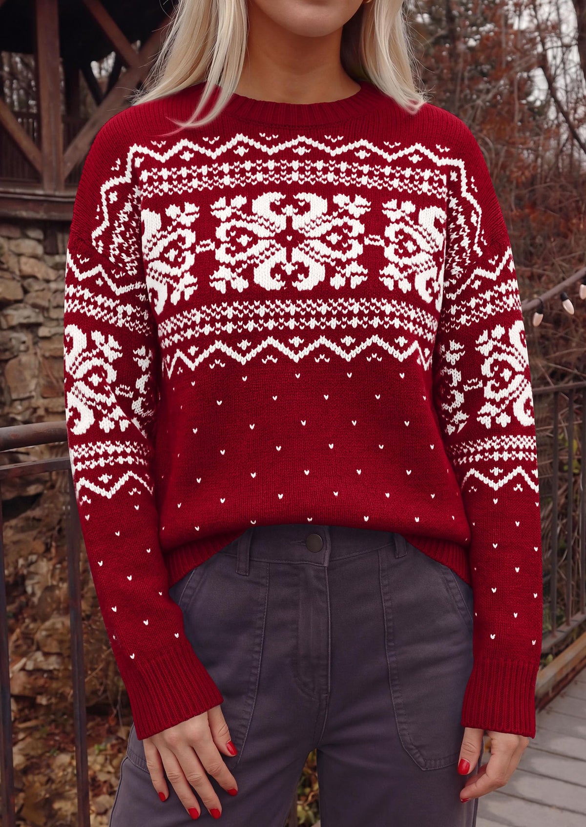 PRETTYGARDEN Women's Fair Isle Oversized Sweater | Relaxed Fit, Soft Cozy Knit, Long Sleeve Pullover, Crew Neck, Going Out Tops, Fall Holiday Outfits, Winter Fashion Clothing