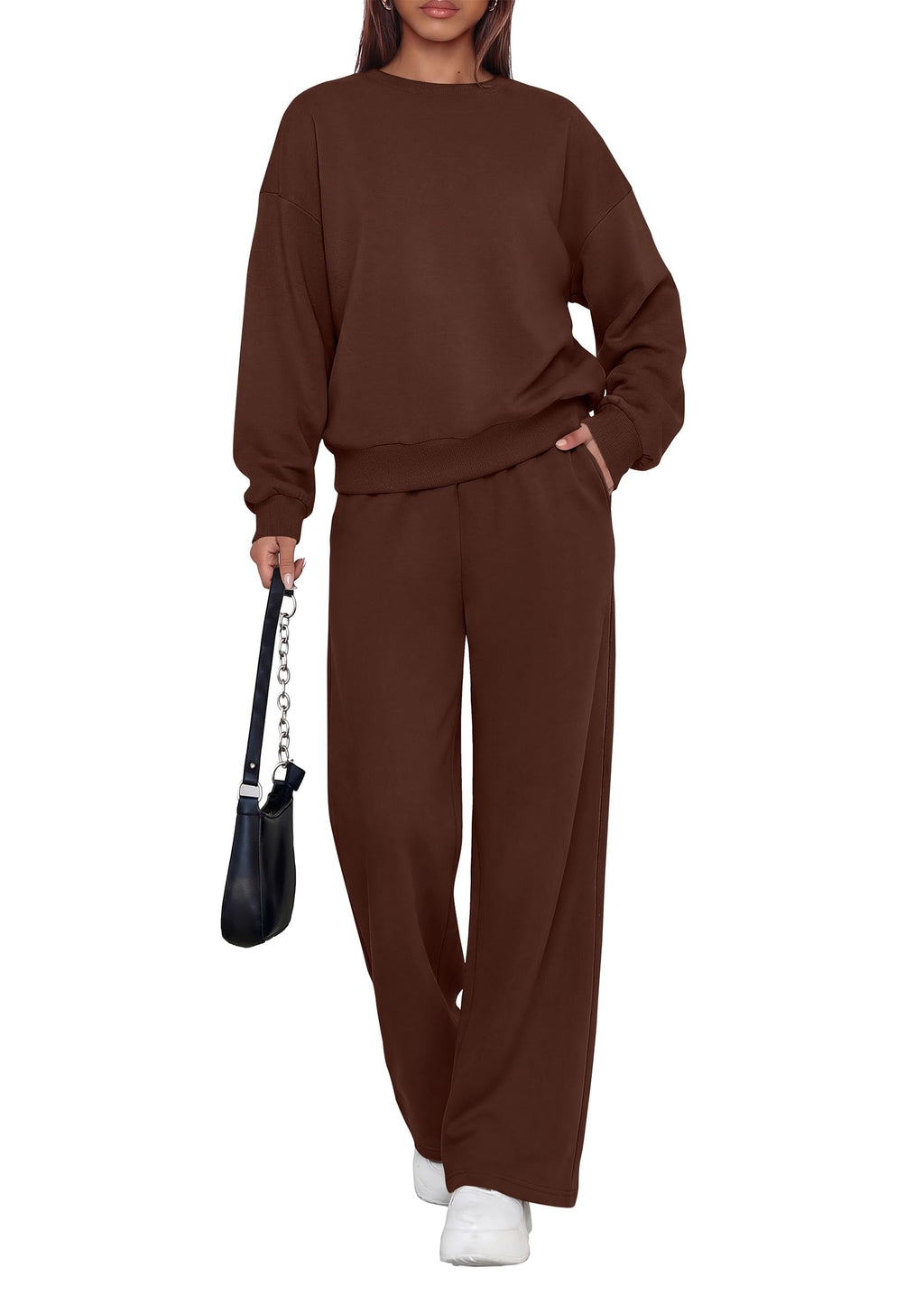 PRETTYGARDEN 2 Piece Lounge Sets for Women Casual Sweatsuits | Soft Fleece Lining,Crew Neck Oversized Sweatshirt & Wide Leg Pants,Workout Airport Matching Set Tracksuit,Fall Winter Outfits