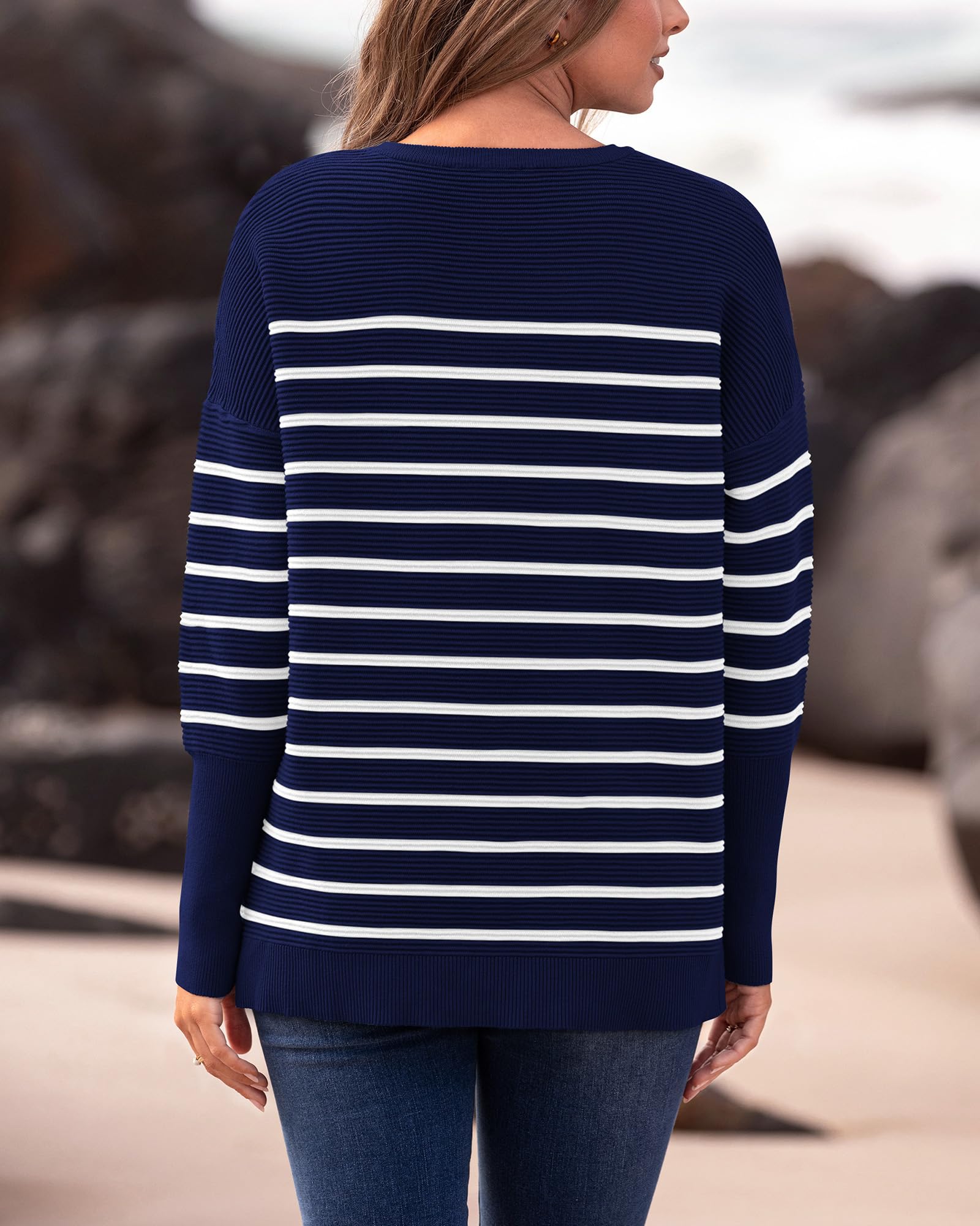 FreshPrettyFall Sweaters for Women Casual Long Sleeve Sweater Striped Loose Fit Pullover Tops