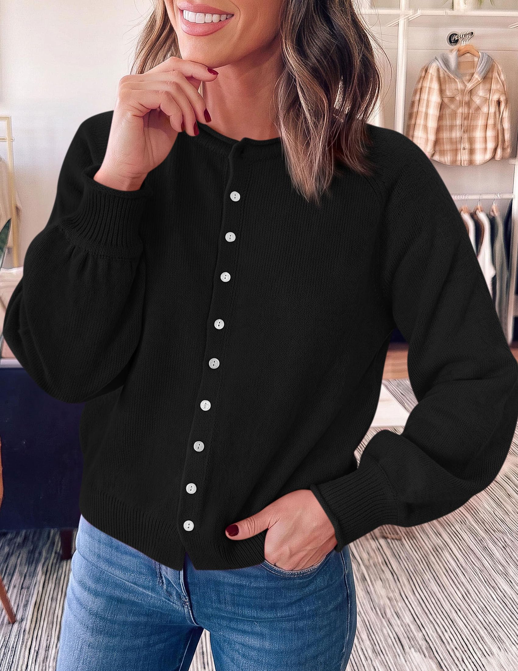 PRETTYGARDEN Women's Knit Cardigan Lightweight Cozy Sweaters Comfy Long Sleeve Work Tops, Button Down Shirts, Rolled Edges, Casual Fall Clothes for Going Out, Holiday, Winter Layering