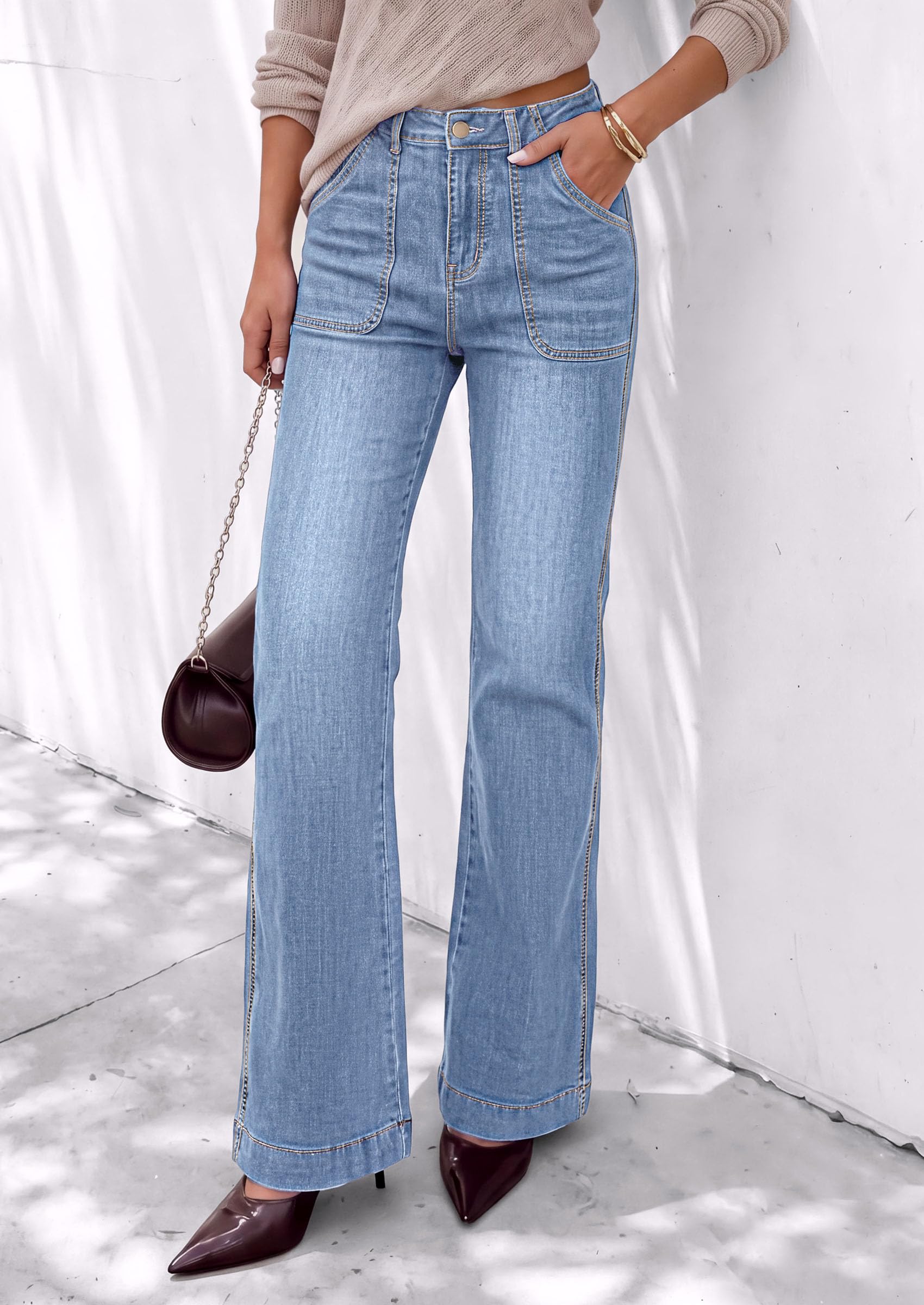 PRETTYGARDEN Womens High Waisted Wide Leg Jeans Demin Pants