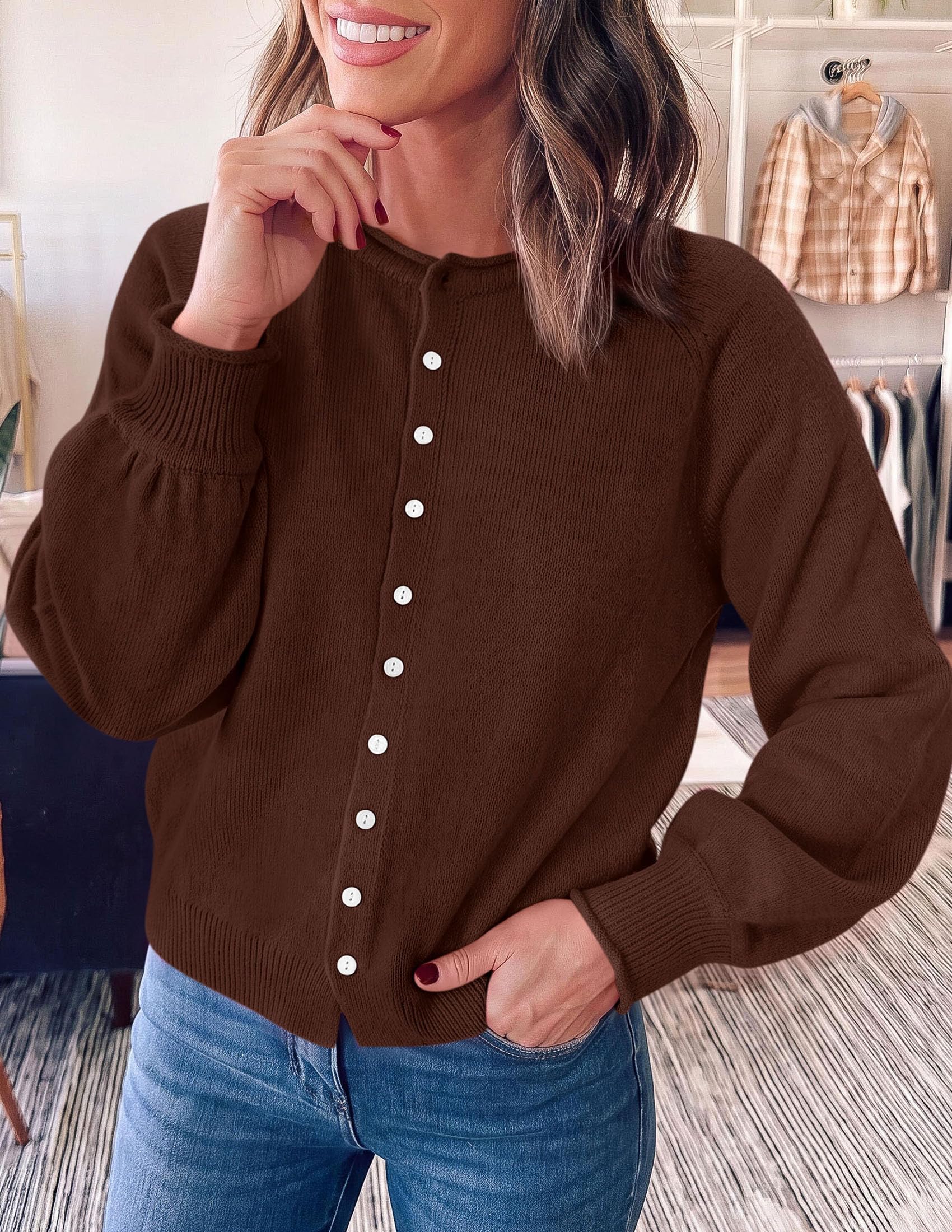 PRETTYGARDEN Women's Knit Cardigan Lightweight Cozy Sweaters Comfy Long Sleeve Work Tops, Button Down Shirts, Rolled Edges, Casual Fall Clothes for Going Out, Holiday, Winter Layering