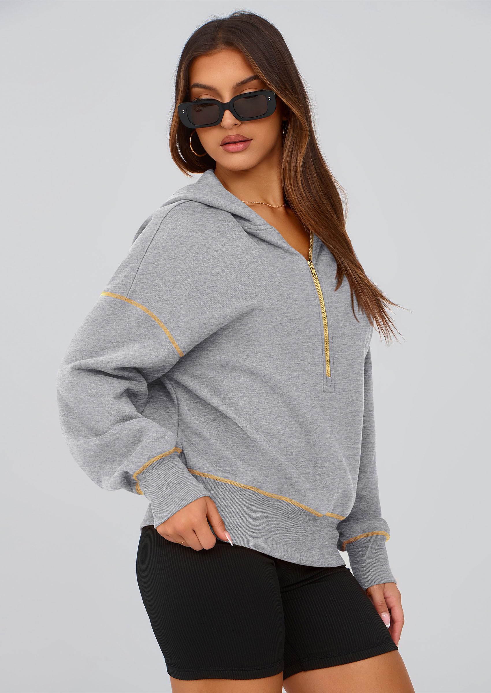 PRETTYGARDEN Women's  Fall Hooded Sweatshirts Long Sleeve Half Zip Cropped Hoodies Pullover Winter Fashion Clothes