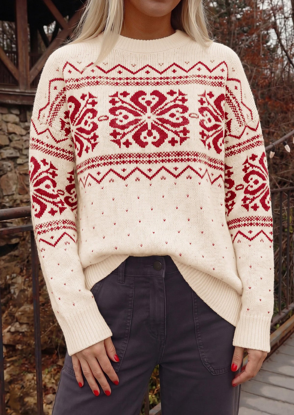 PRETTYGARDEN Women's Fair Isle Oversized Sweater | Relaxed Fit, Soft Cozy Knit, Long Sleeve Pullover, Crew Neck, Going Out Tops, Fall Holiday Outfits, Winter Fashion Clothing