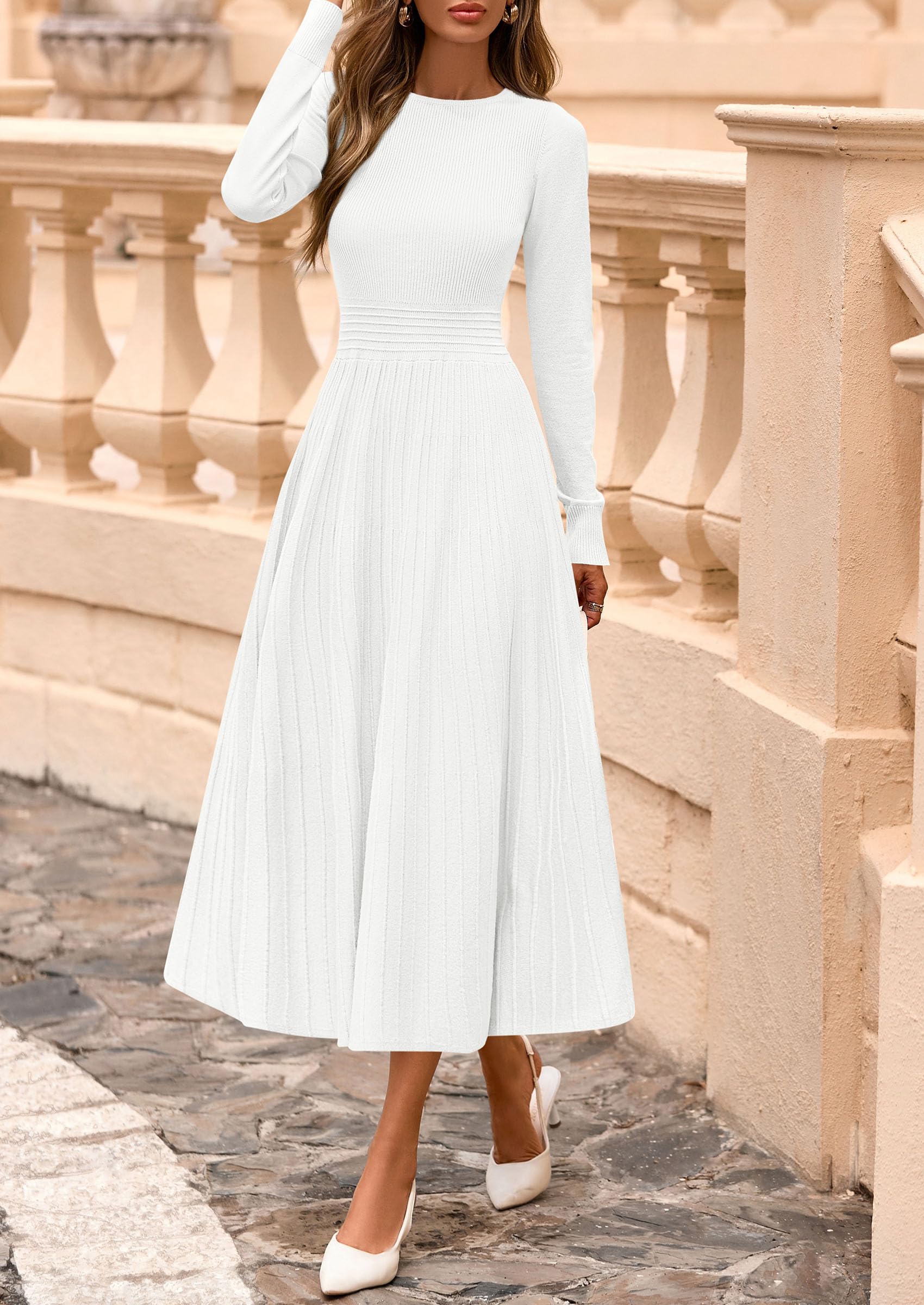 PRETTYGARDEN Womens Sweater Dress  Long Sleeve Elegant Knit A Line Fall Wedding Guest Cocktail Midi Winter Dresses