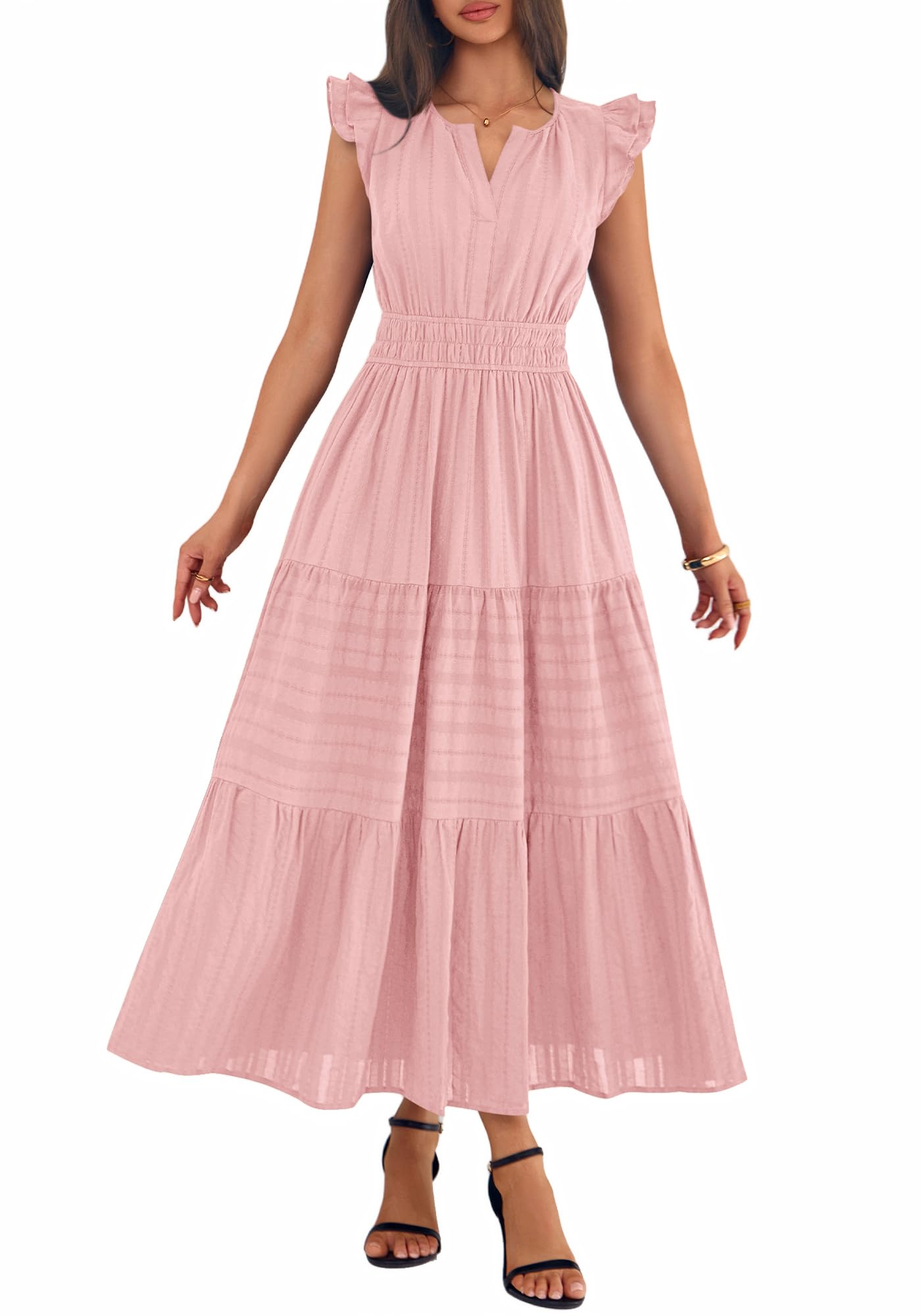 BTFBM Womens Summer Maxi Dress  Spring Boho Vacation Ruffle Flutter Short Sleeve A Line Tiered Flowy Dresses Pockets