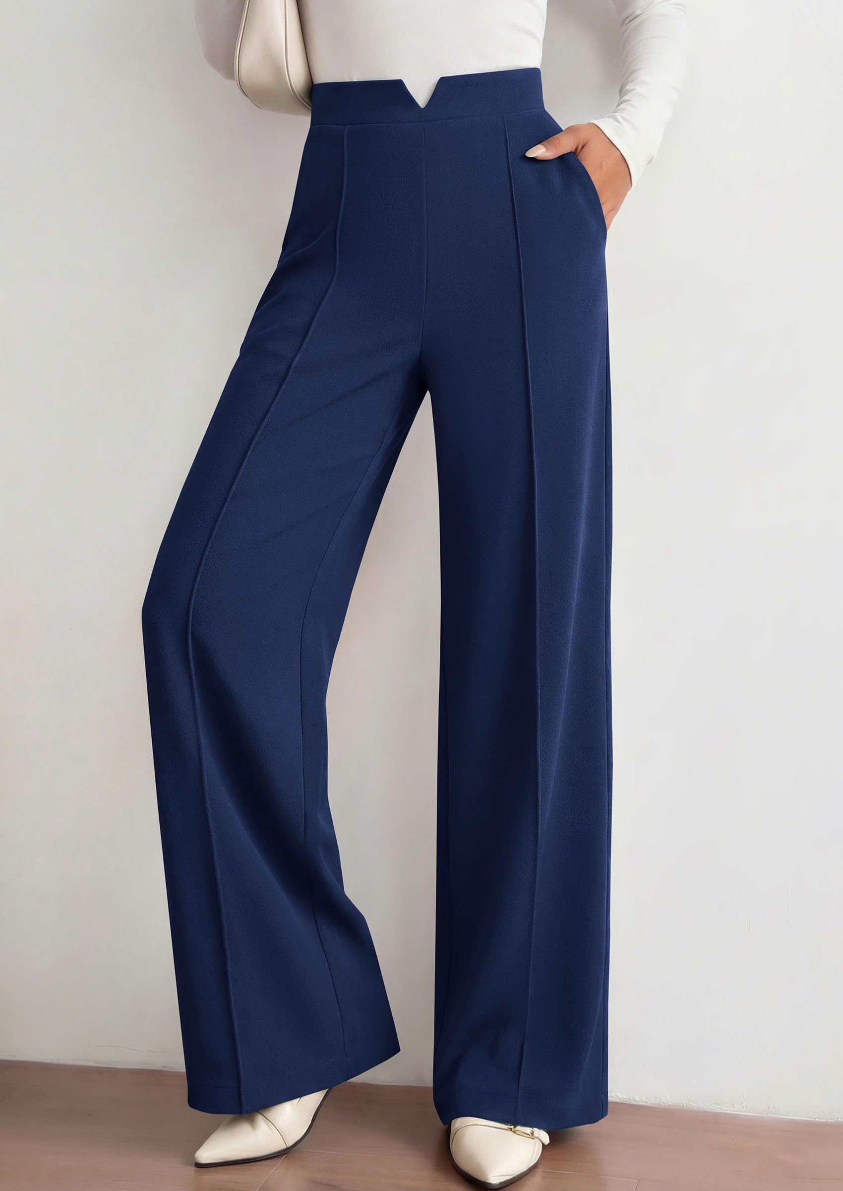 PRETTYGARDEN Women's Dressy Casual Wide Leg Palazzo Pants | V Notch High Waist, Soft Stretchy Knit Flowy Long Lounge Trousers, Casual Daily Office Work Outfits, 2026 Fall Clothes