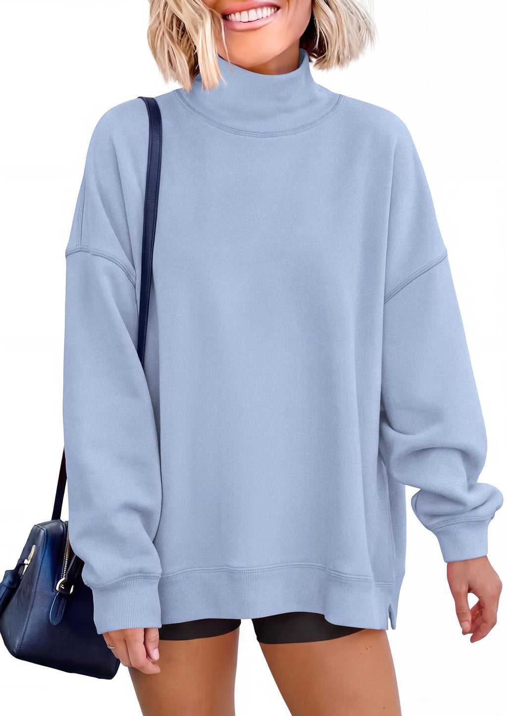 PRETTYGARDEN Womens Mock Neck Sweatshirt Oversized Pullover Loose Fit,Side Pockets,Long Sleeve Drop Shoulder Tops,Casual Lounge Work Travel Airport Outfits,Fall Fashion Winter Clothes