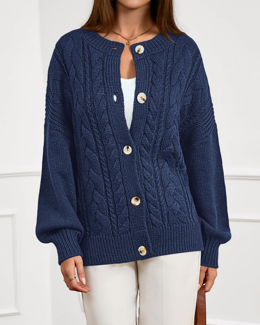 FreshPretty Chunky Cardigan Sweaters for Women Fall Fashion Button Long Sleeve Loose Cable Knit Winter Coats Outerwear