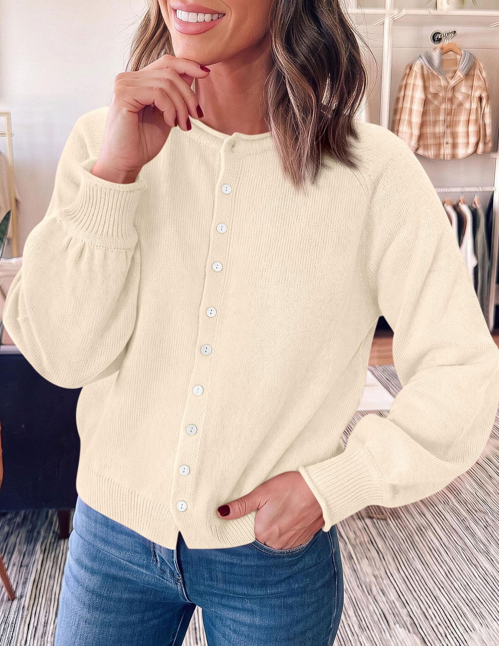 PRETTYGARDEN Women's Knit Cardigan Lightweight Cozy Sweaters Comfy Long Sleeve Work Tops, Button Down Shirts, Rolled Edges, Casual Fall Clothes for Going Out, Holiday, Winter Layering