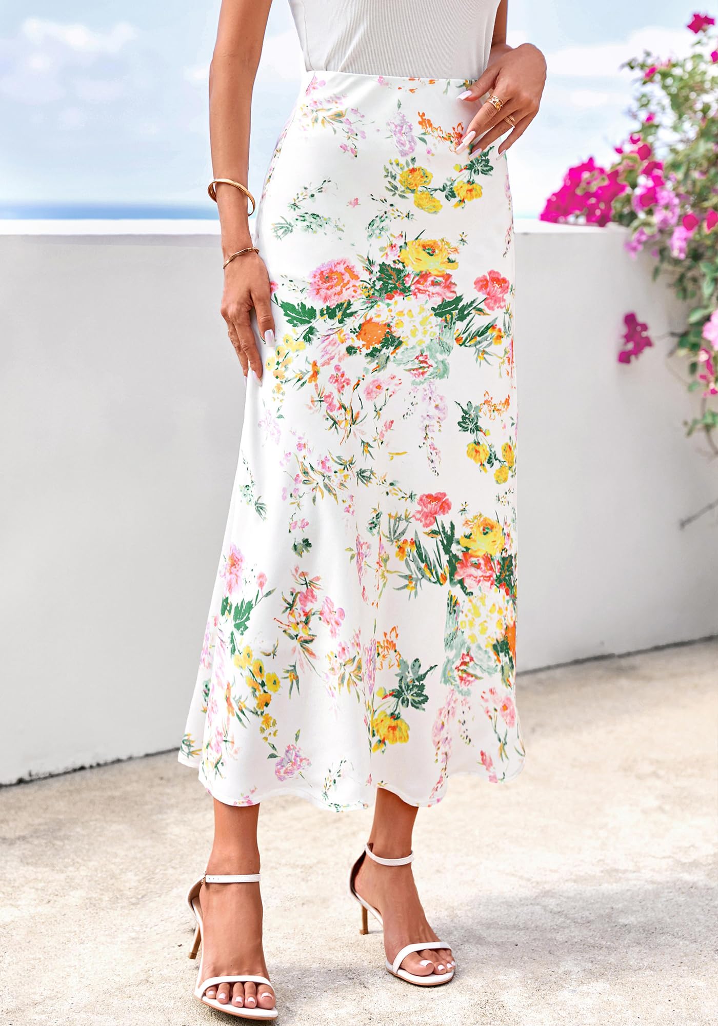 FreshPretty Satin Skirts for Women Trendy Spring Summer High Waisted Leopard Print Cocktail Wedding Long Silk Midi Skirt
