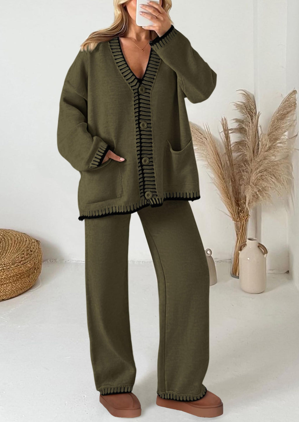 PRETTYGARDEN Lounge Sets for Women Fall Loungewear 2 Piece Outfits Cardigan Sweaters Track Suit Matching Winter Clothing