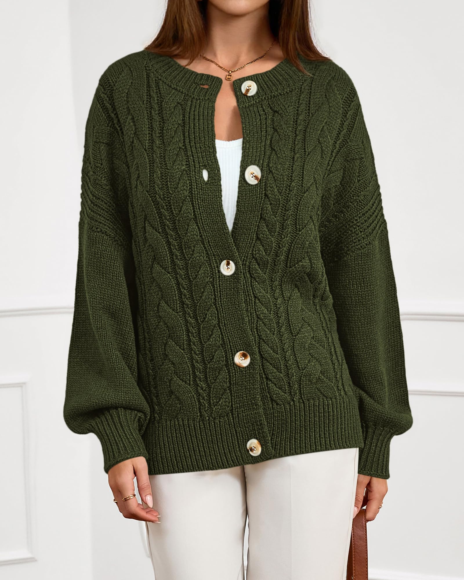 FreshPretty Chunky Cardigan Sweaters for Women Fall Fashion Button Long Sleeve Loose Cable Knit Winter Coats Outerwear