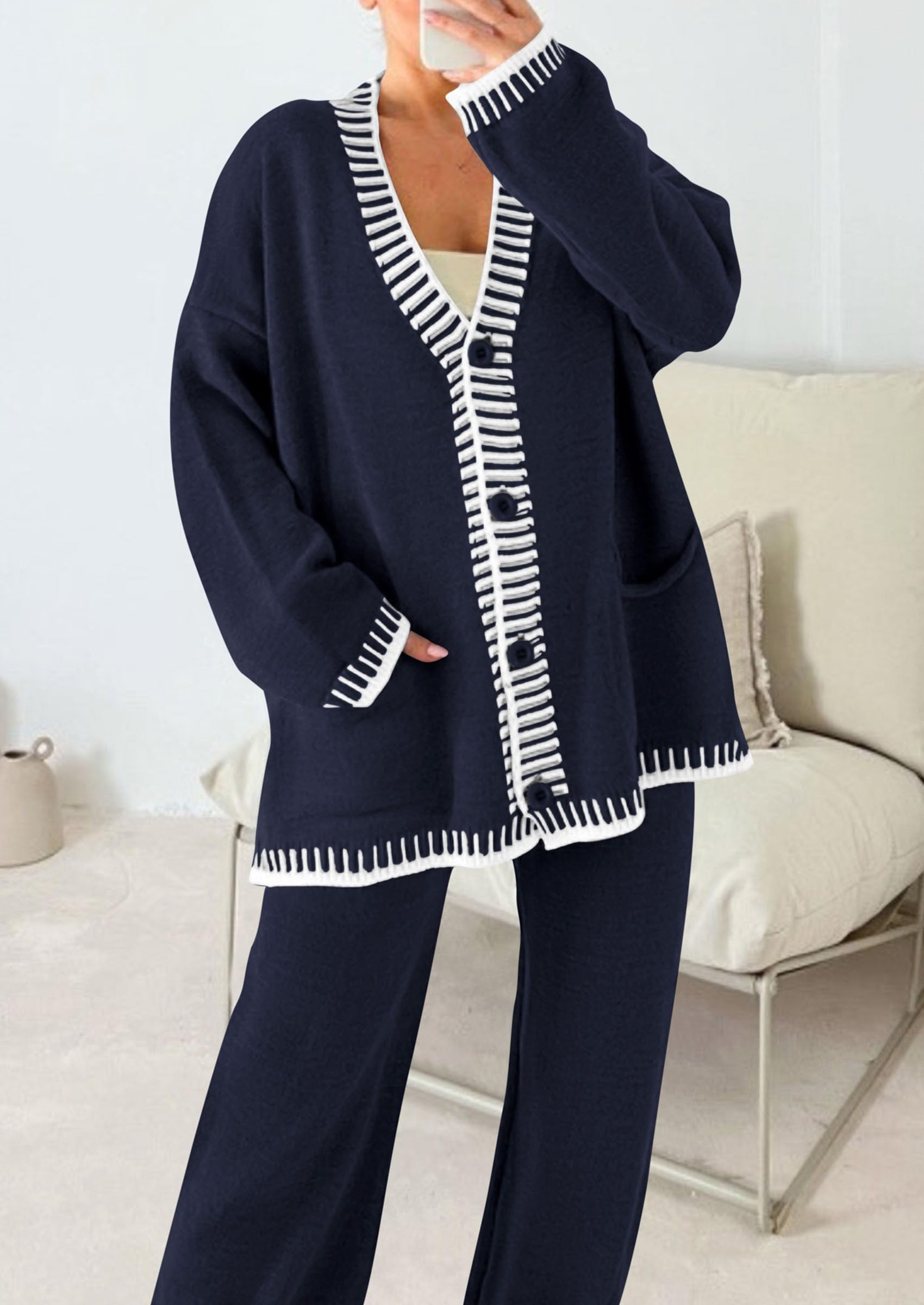 PRETTYGARDEN Lounge Sets for Women Fall Loungewear 2 Piece Outfits Cardigan Sweaters Track Suit Matching Winter Clothing