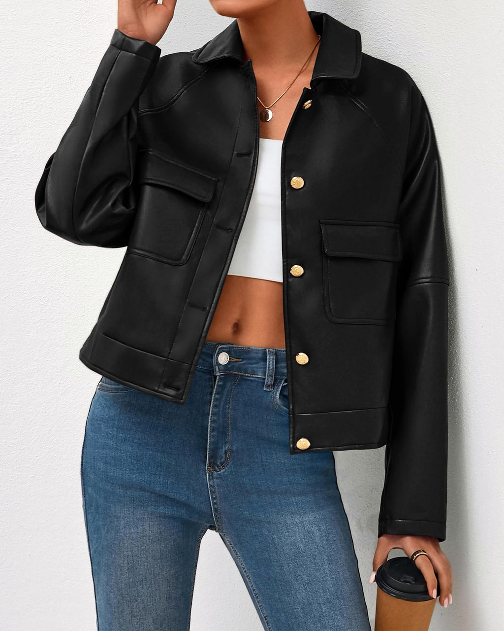 FreshPretty Leather Jacket Women Fall Clothes Long Sleeve Button Down Winter Coats Oversized Motorcycle Outwear