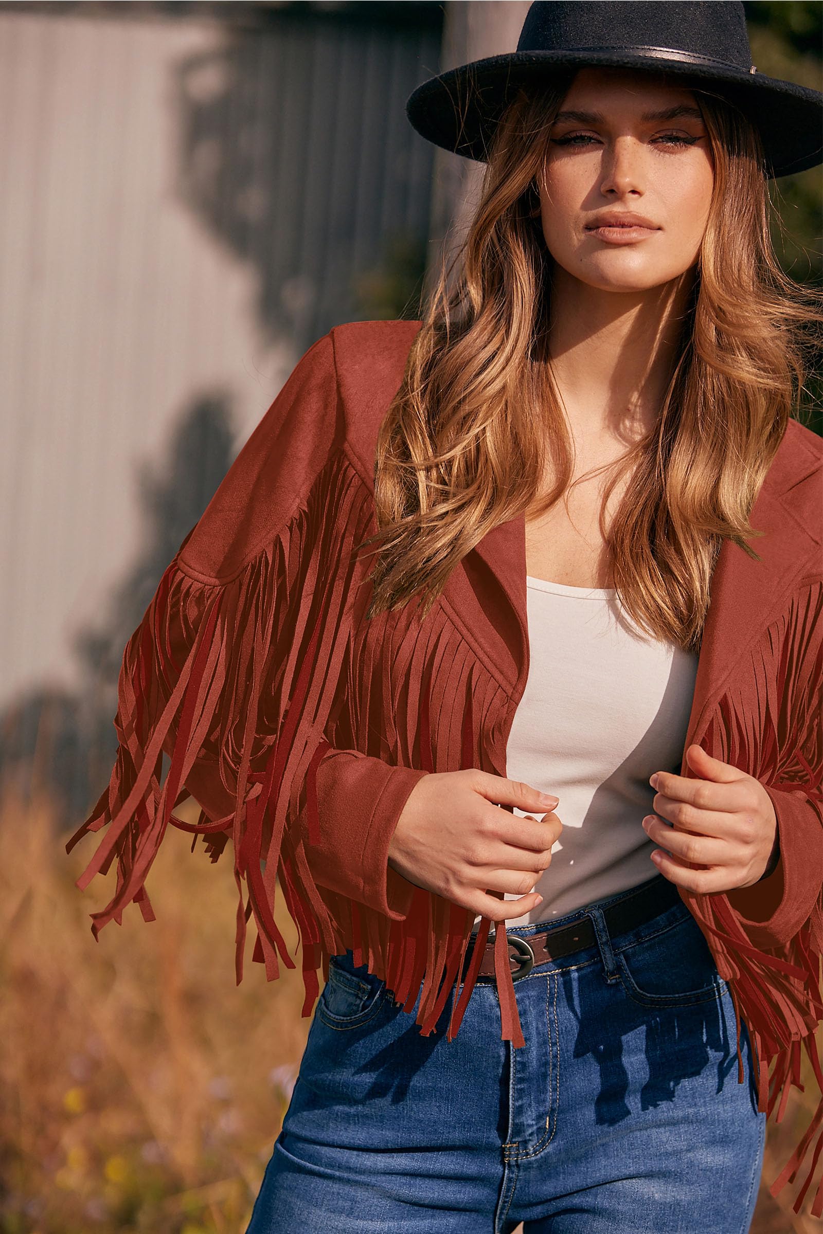 PRETTYGARDEN Women's Fringe Faux Suede Leather Jackets Fall Fashion Tassel Motorcycle Cropped Coats