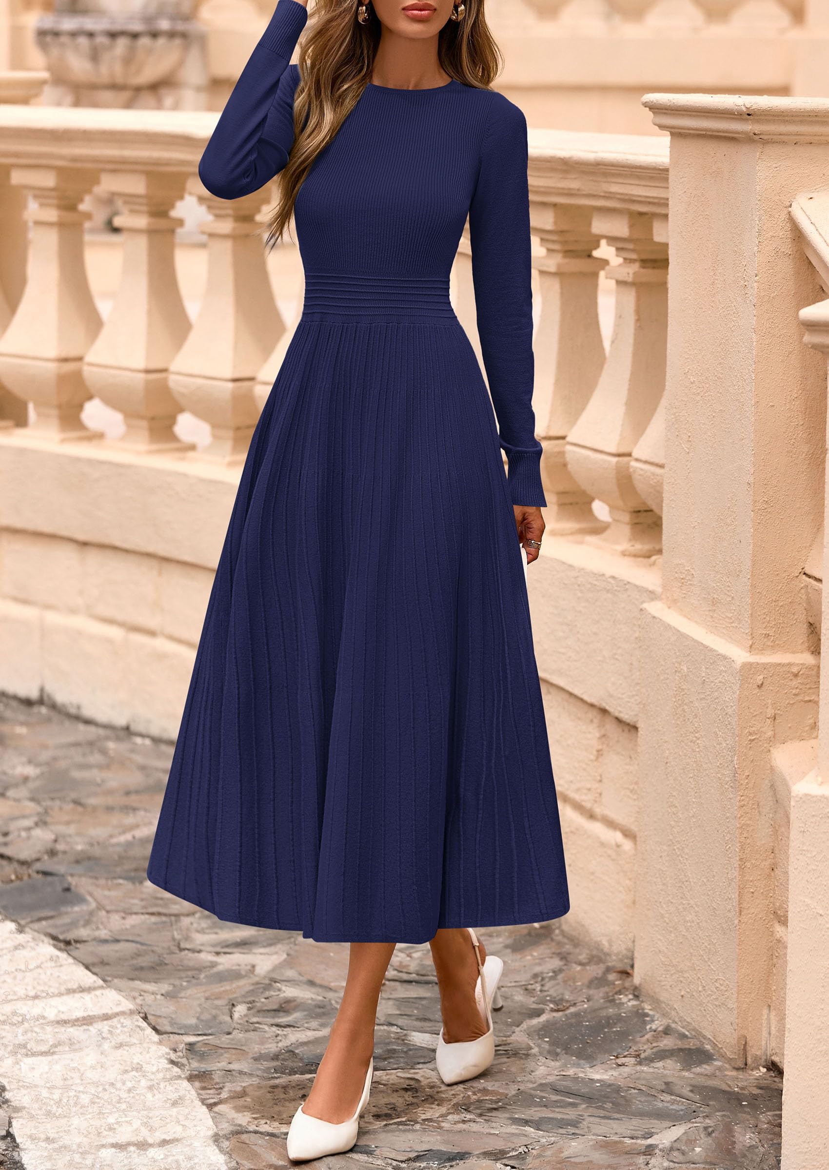 PRETTYGARDEN Womens Sweater Dress  Long Sleeve Elegant Knit A Line Fall Wedding Guest Cocktail Midi Winter Dresses