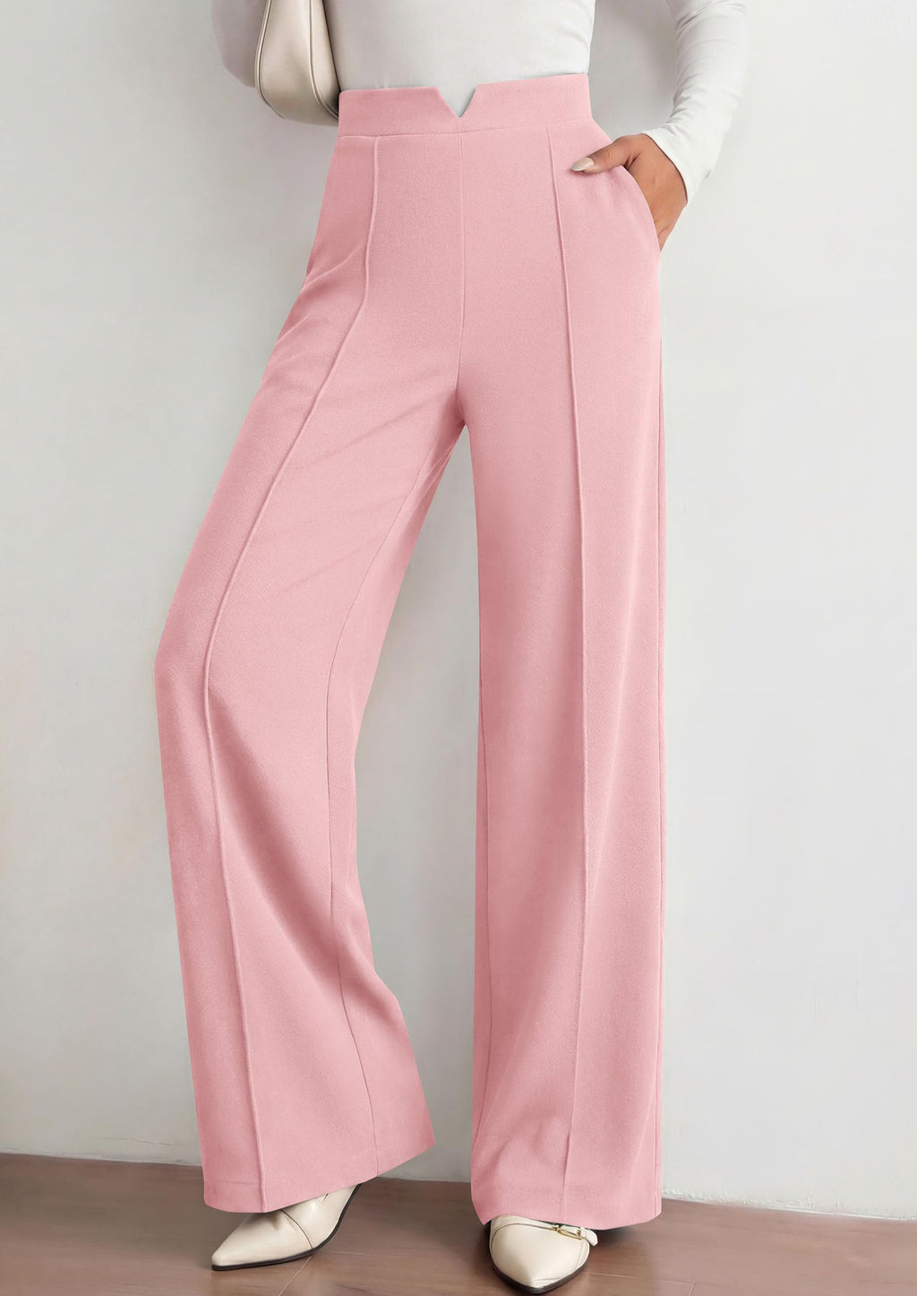 PRETTYGARDEN Women's Dressy Casual Wide Leg Palazzo Pants | V Notch High Waist, Soft Stretchy Knit Flowy Long Lounge Trousers, Casual Daily Office Work Outfits, 2026 Fall Clothes