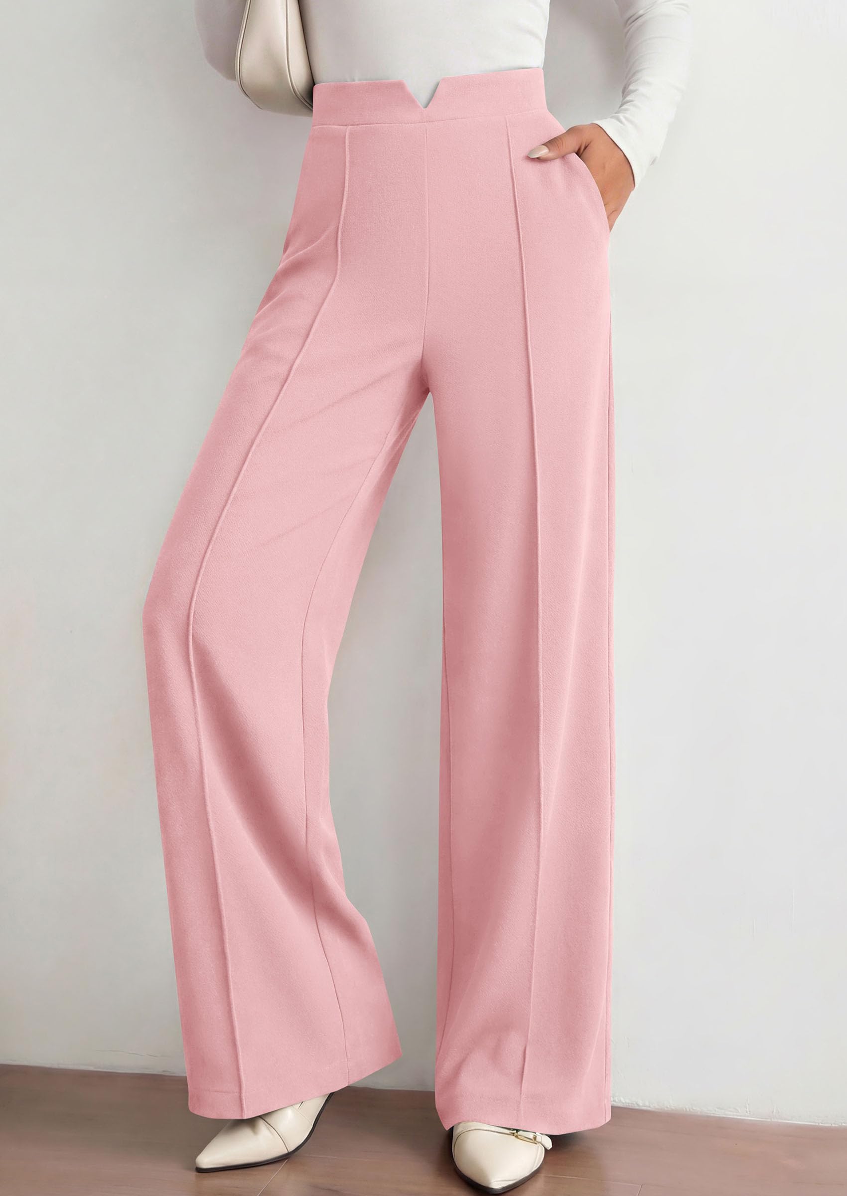 PRETTYGARDEN Women's Dressy Casual Wide Leg Palazzo Pants | V Notch High Waist, Soft Stretchy Knit Flowy Long Lounge Trousers, Casual Daily Office Work Outfits, 2026 Fall Clothes