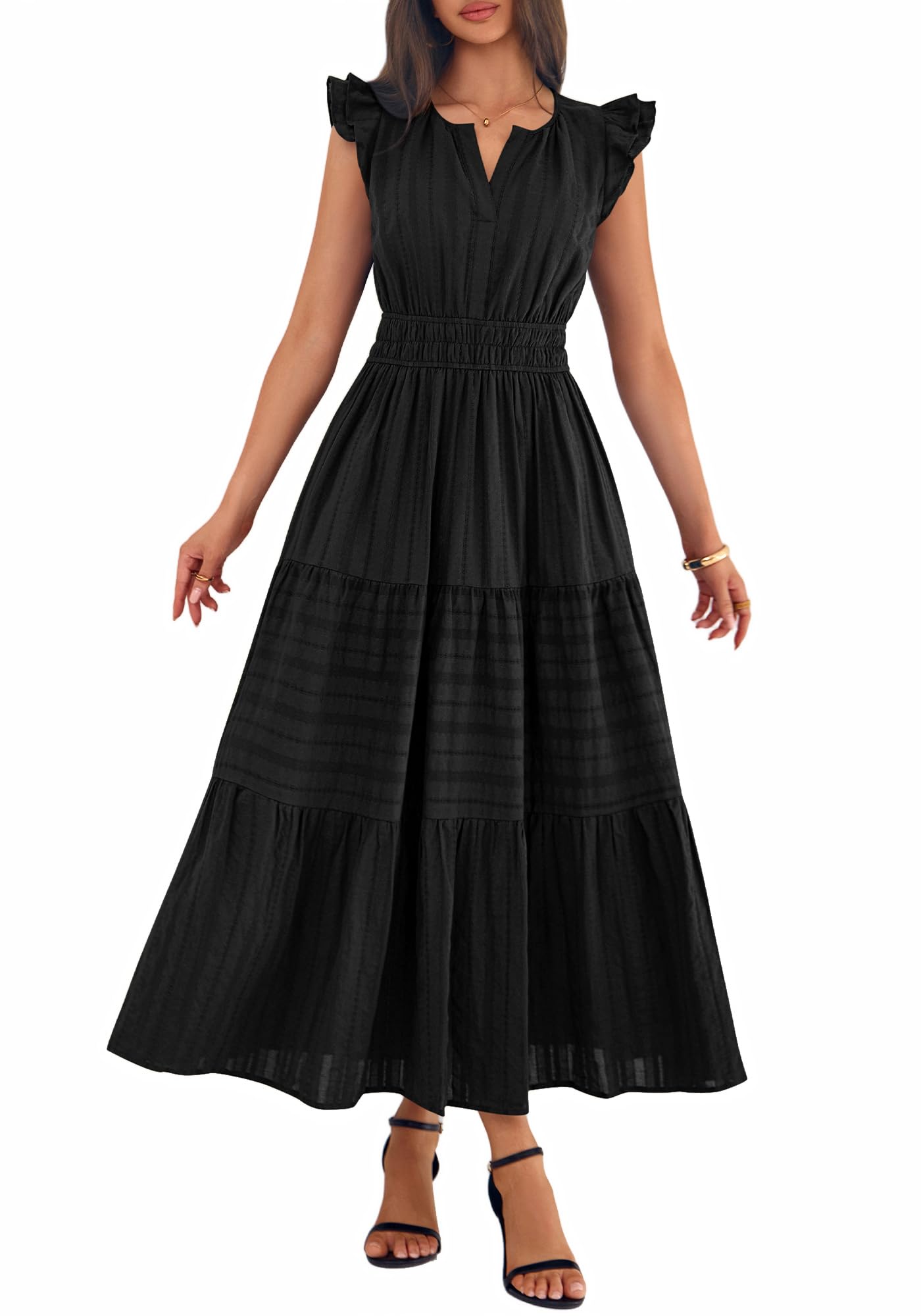 BTFBM Womens Summer Maxi Dress  Spring Boho Vacation Ruffle Flutter Short Sleeve A Line Tiered Flowy Dresses Pockets