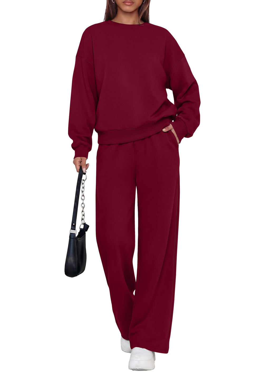 PRETTYGARDEN 2 Piece Lounge Sets for Women Casual Sweatsuits | Soft Fleece Lining,Crew Neck Oversized Sweatshirt & Wide Leg Pants,Workout Airport Matching Set Tracksuit,Fall Winter Outfits