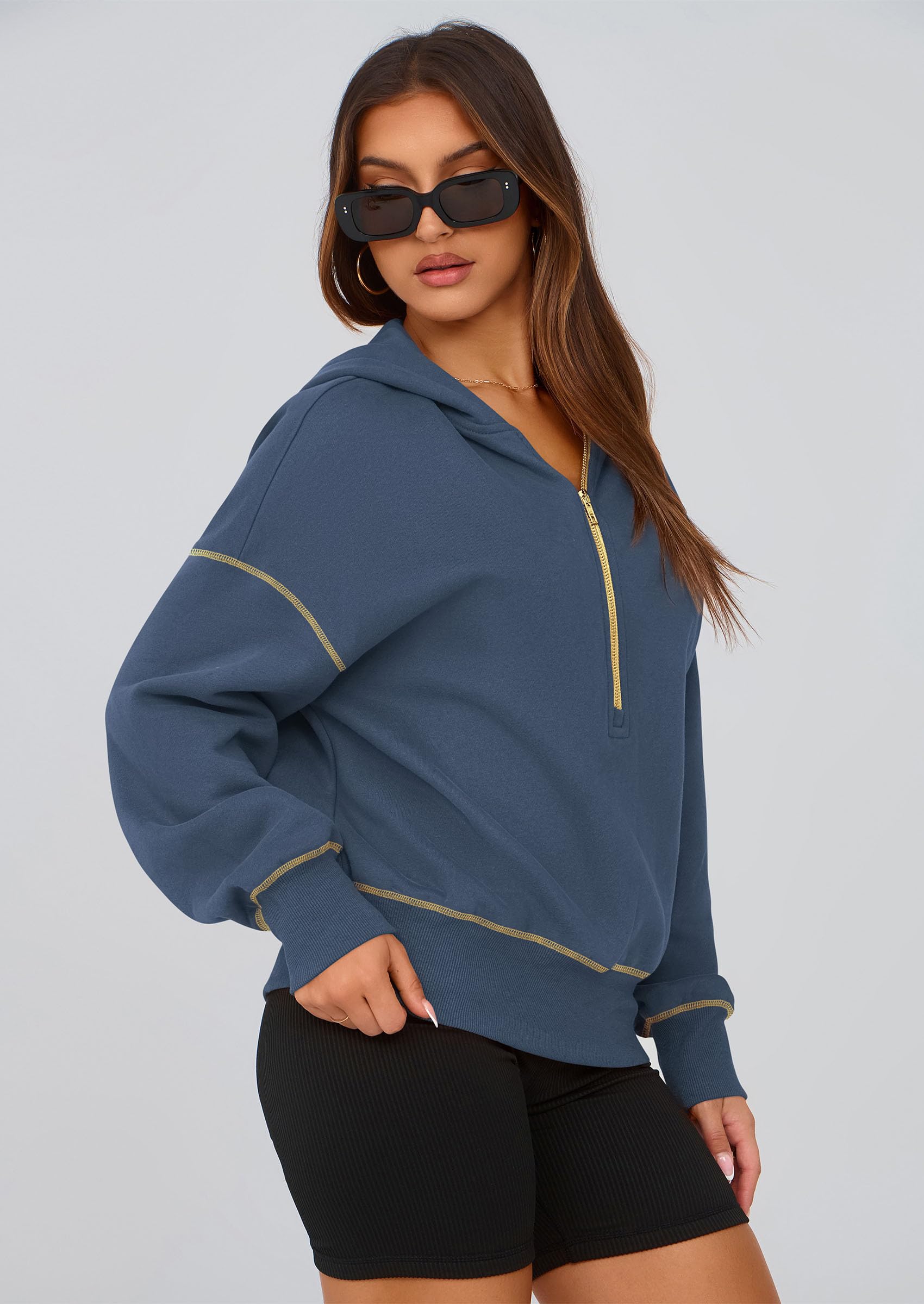 PRETTYGARDEN Women's  Fall Hooded Sweatshirts Long Sleeve Half Zip Cropped Hoodies Pullover Winter Fashion Clothes