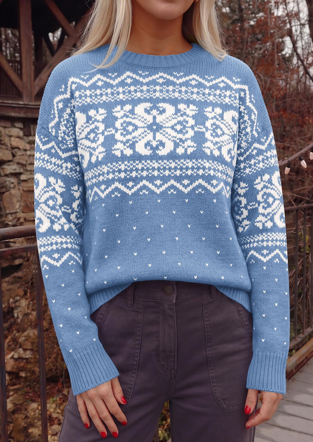 PRETTYGARDEN Women's Fair Isle Oversized Sweater | Relaxed Fit, Soft Cozy Knit, Long Sleeve Pullover, Crew Neck, Going Out Tops, Fall Holiday Outfits, Winter Fashion Clothing