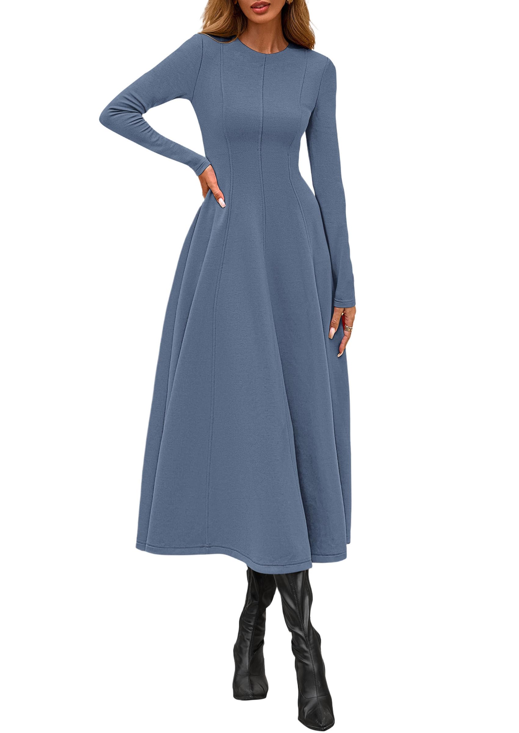 PRETTYGARDEN Cocktail Dresses for Women  Elegant Classy Fall Long Sleeve Midi A Line Flowy Modest Winter Party Dress