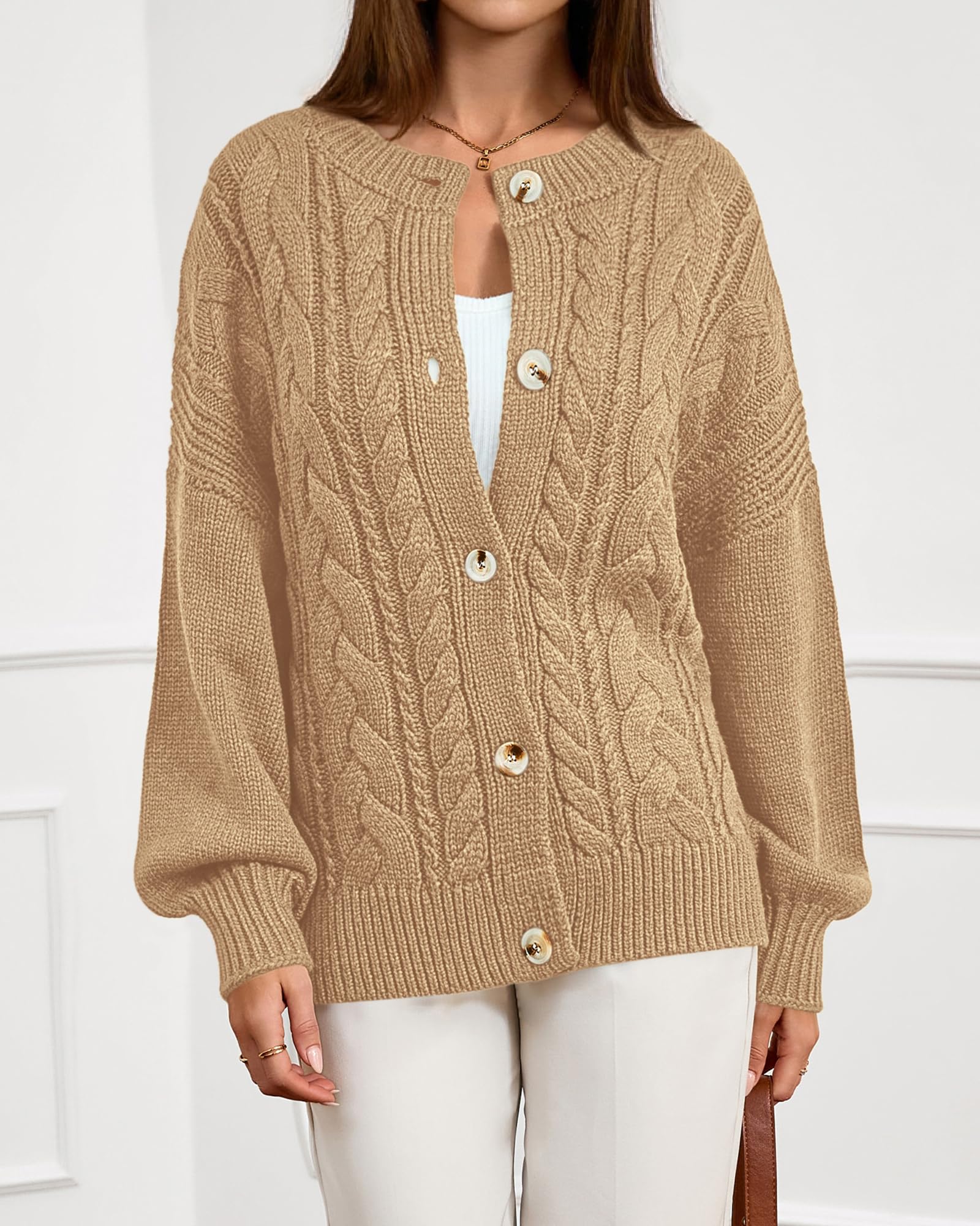 FreshPretty Chunky Cardigan Sweaters for Women Fall Fashion Button Long Sleeve Loose Cable Knit Winter Coats Outerwear