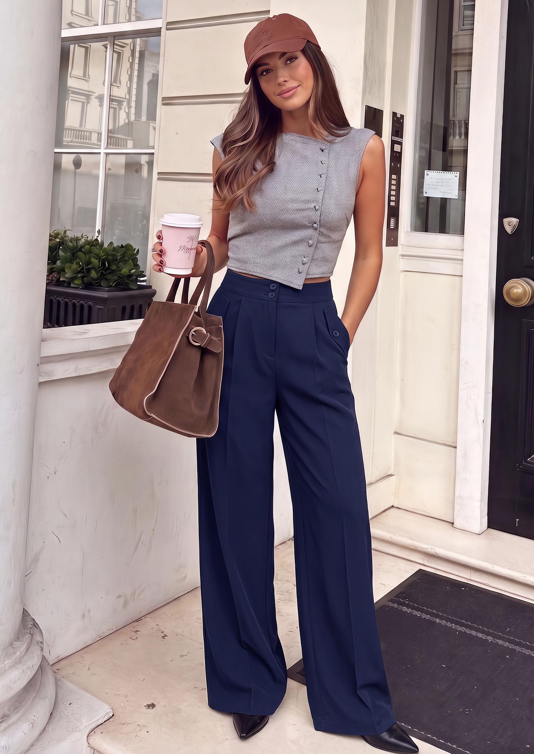 PRETTYGARDEN Women's Wide Leg Work Dress Pants Trousers | Palazzo Pant with Pockets, Lightweight Flowy, High Elastic Waistband, Office Wear, Business Casual Outfits, Fashion Clothing