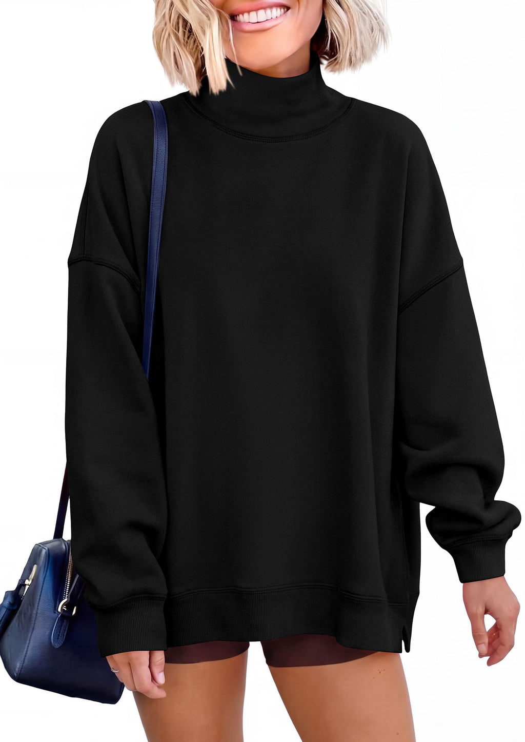 PRETTYGARDEN Womens Mock Neck Sweatshirt Oversized Pullover Loose Fit,Side Pockets,Long Sleeve Drop Shoulder Tops,Casual Lounge Work Travel Airport Outfits,Fall Fashion Winter Clothes