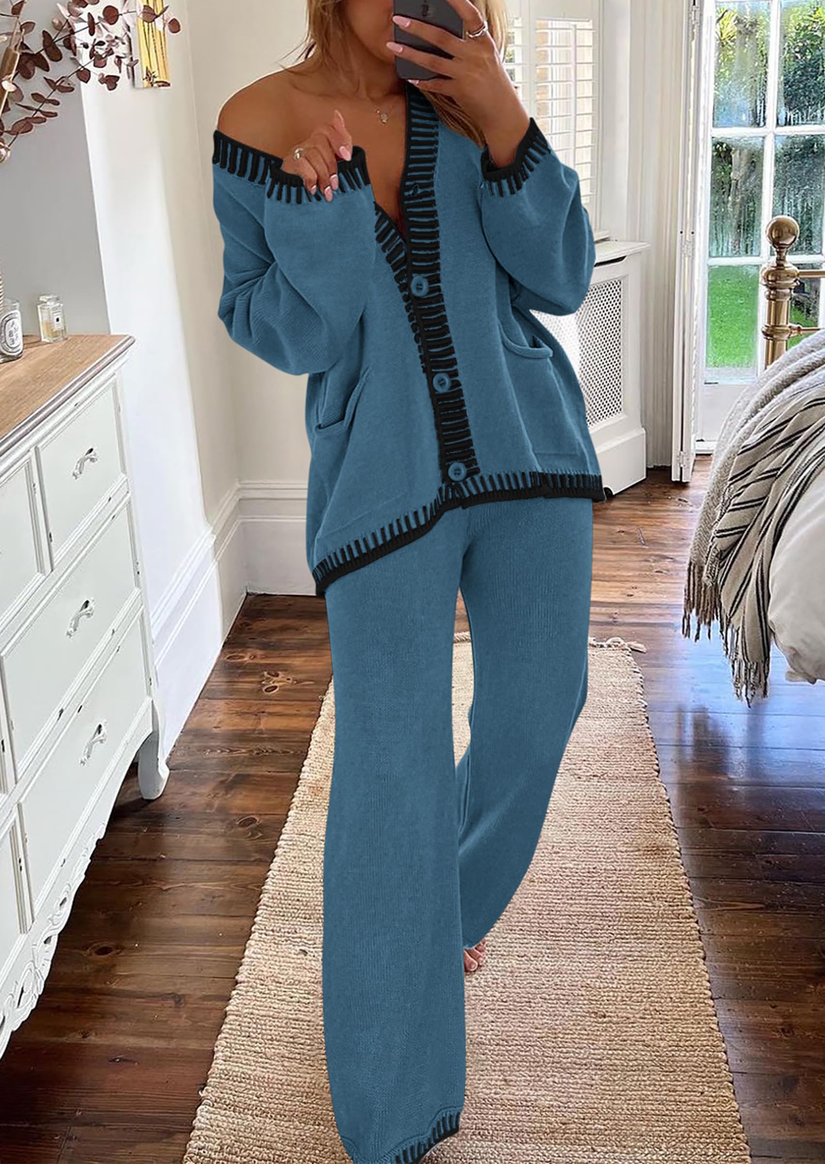 PRETTYGARDEN Lounge Sets for Women Fall Loungewear 2 Piece Outfits Cardigan Sweaters Track Suit Matching Winter Clothing